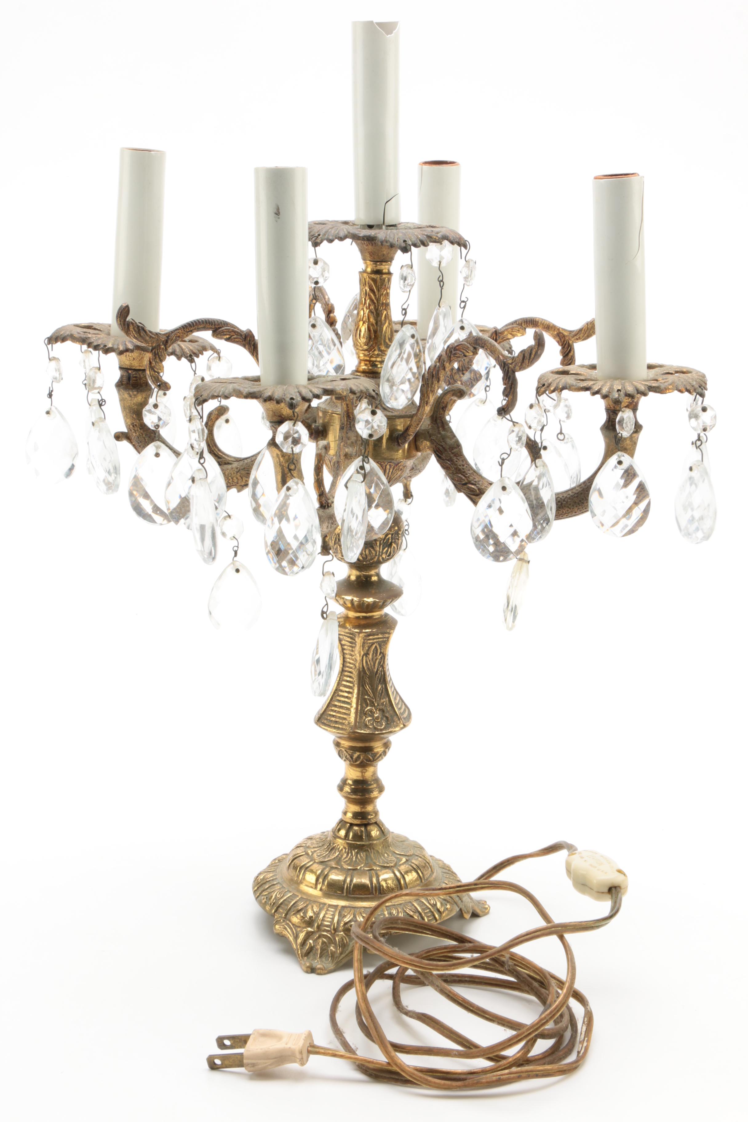 Vintage Candleabrum Table Lamp with Prisms