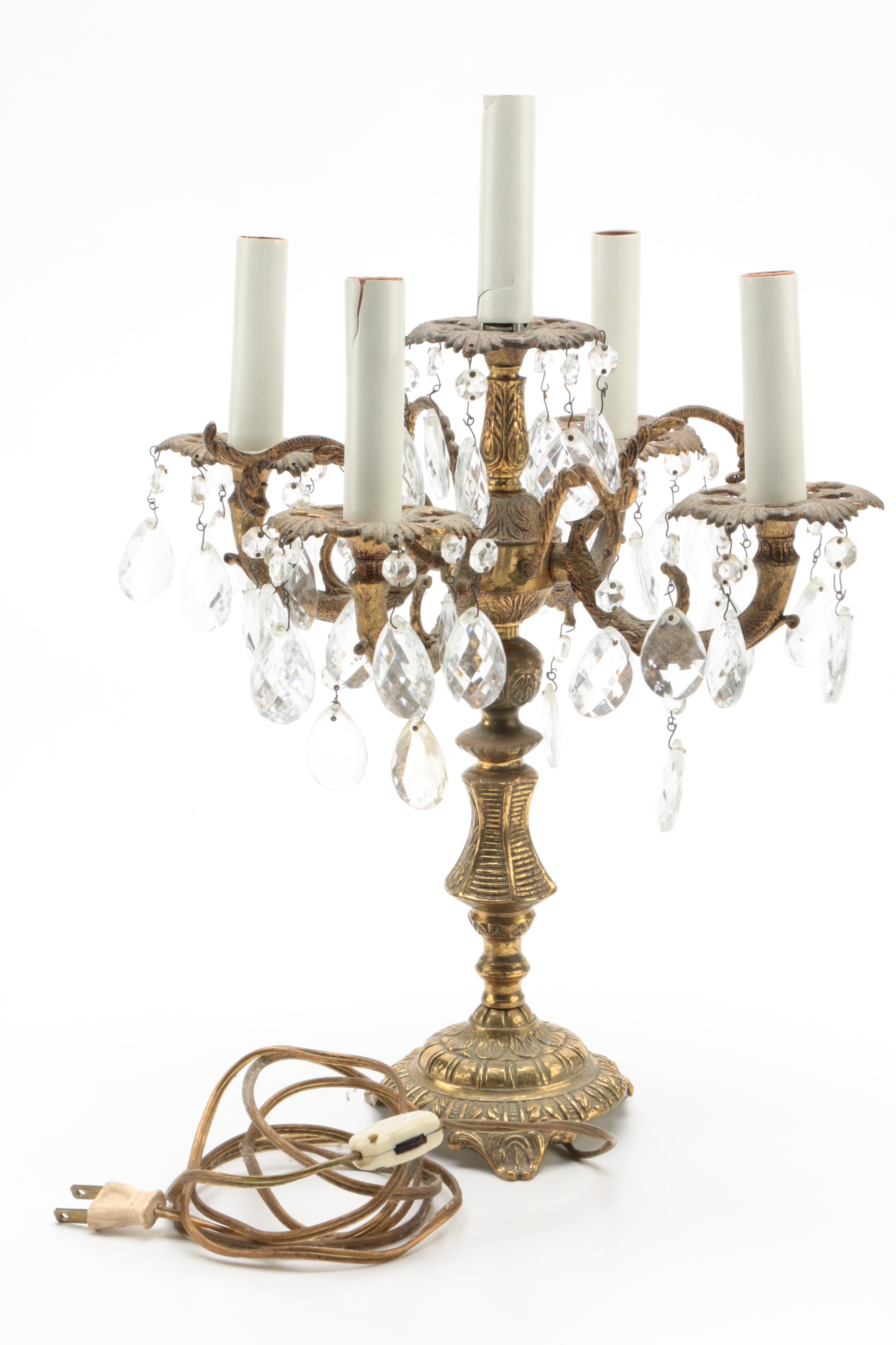 Vintage Candleabrum Table Lamp with Prisms