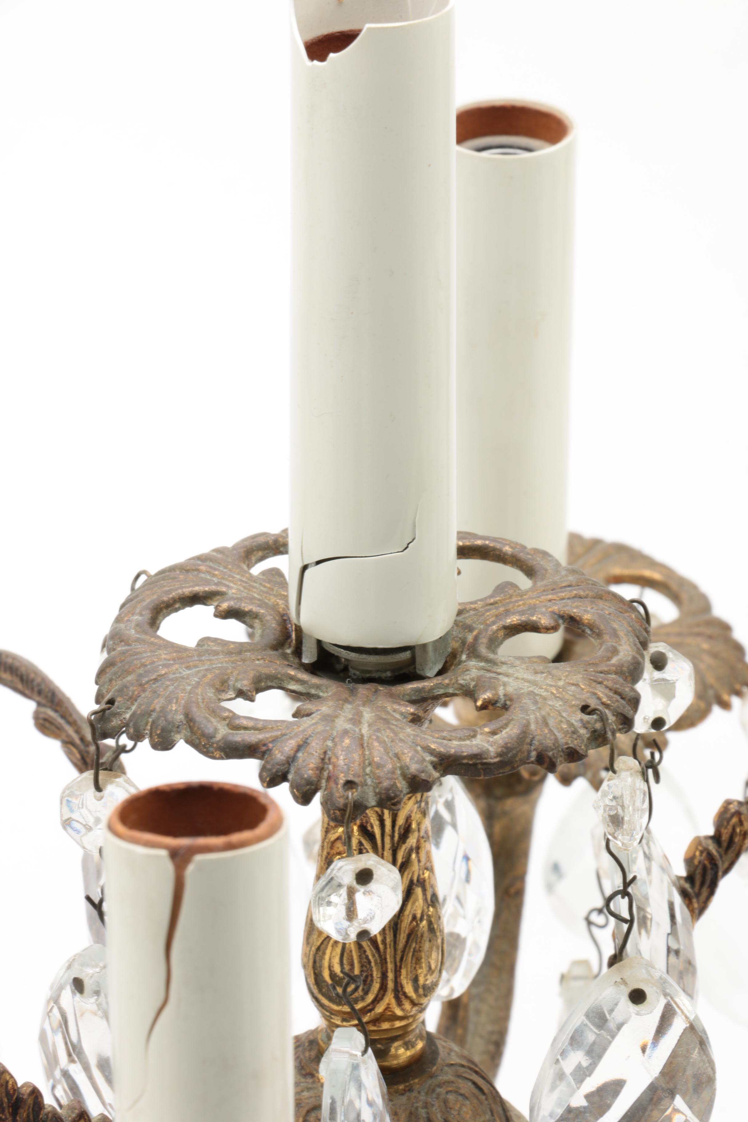 Vintage Candleabrum Table Lamp with Prisms