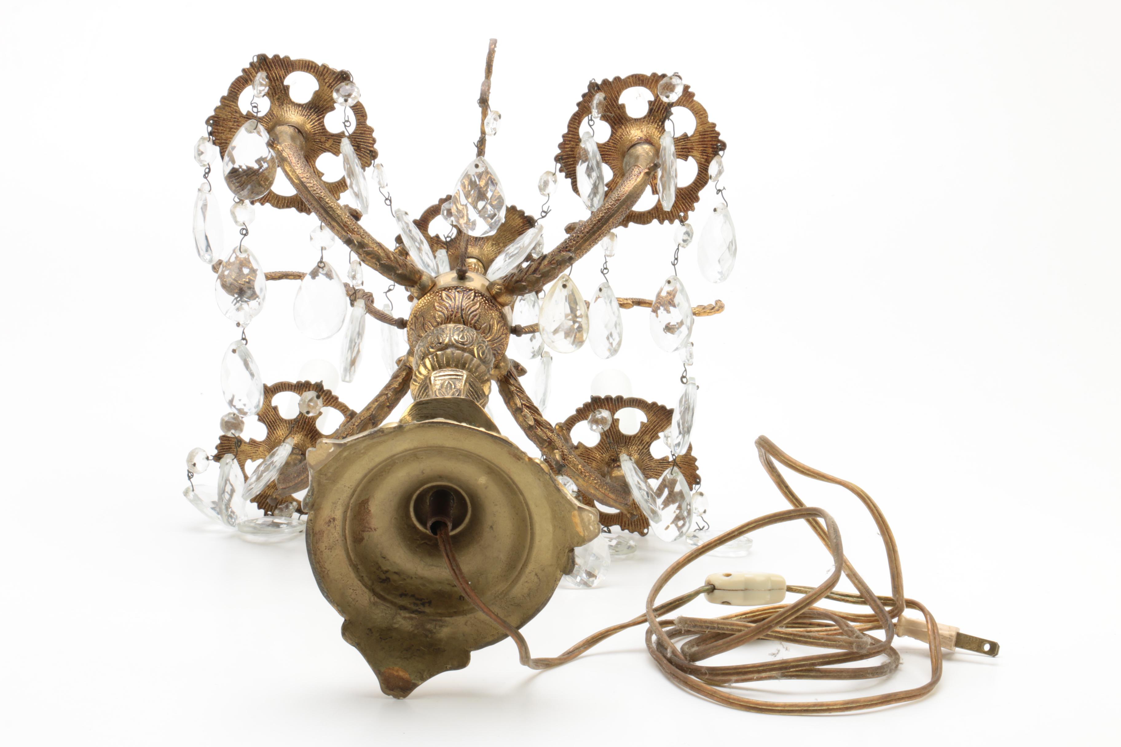 Vintage Candleabrum Table Lamp with Prisms