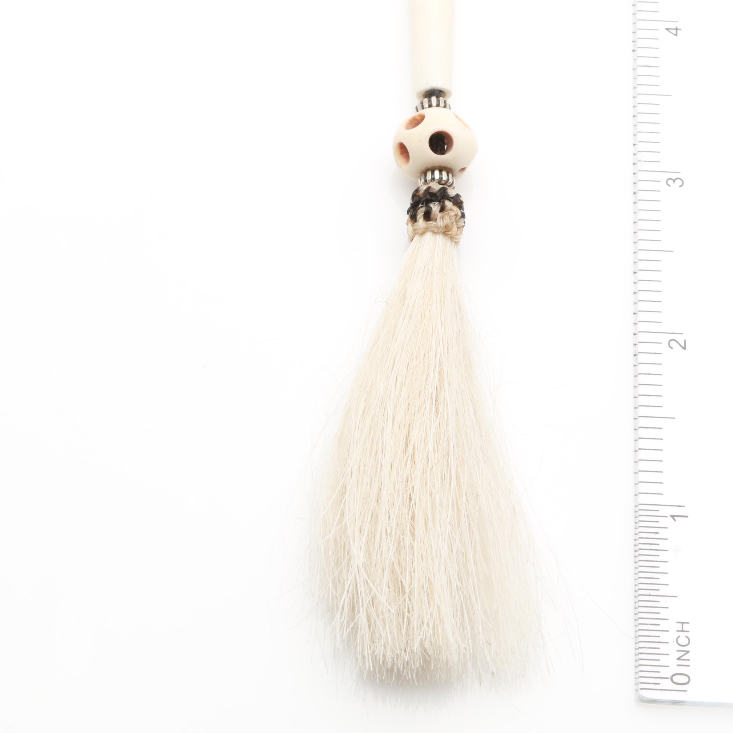 Stainless Steel and Sterling Silver Bone and Goat Hair Necklace