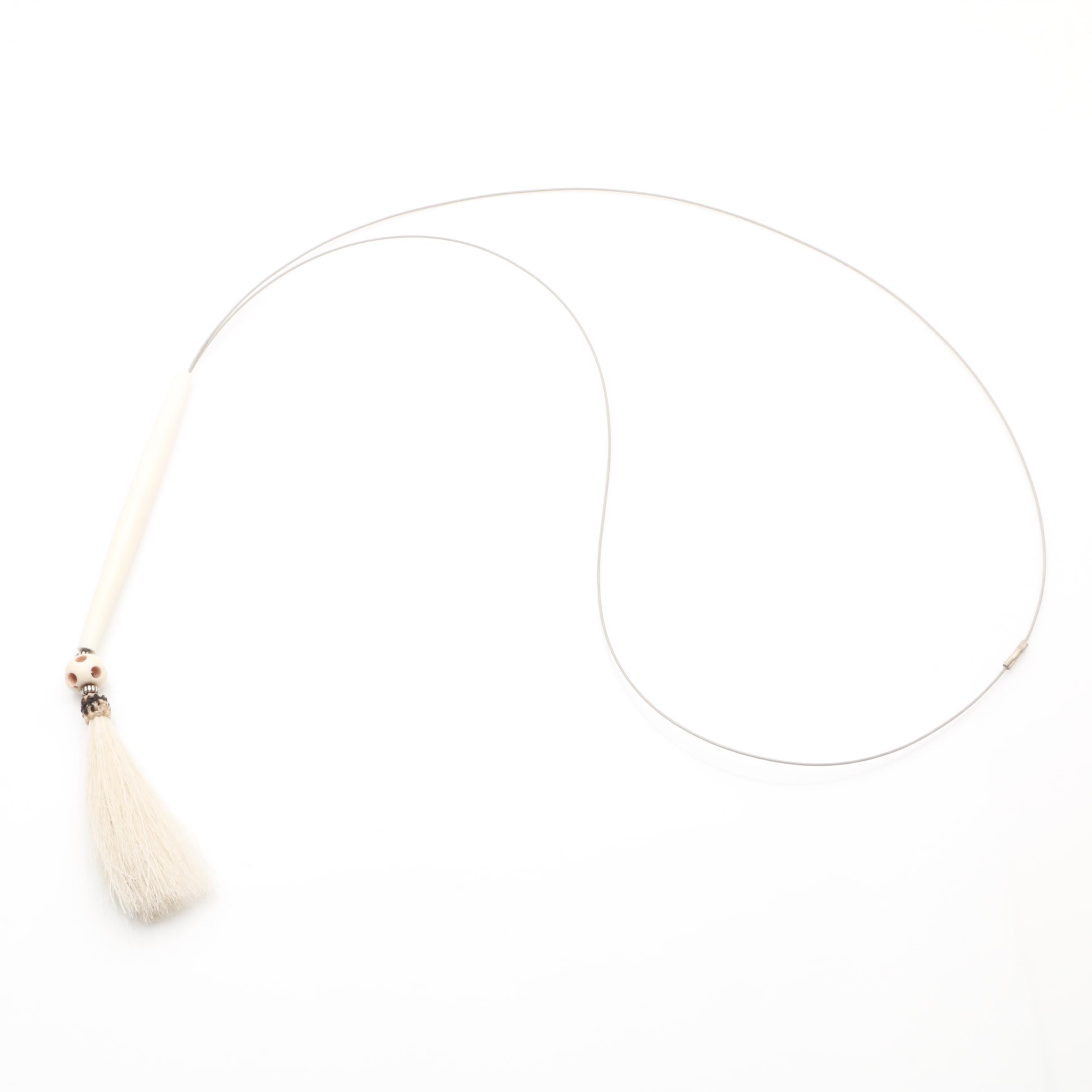 Stainless Steel and Sterling Silver Bone and Goat Hair Necklace