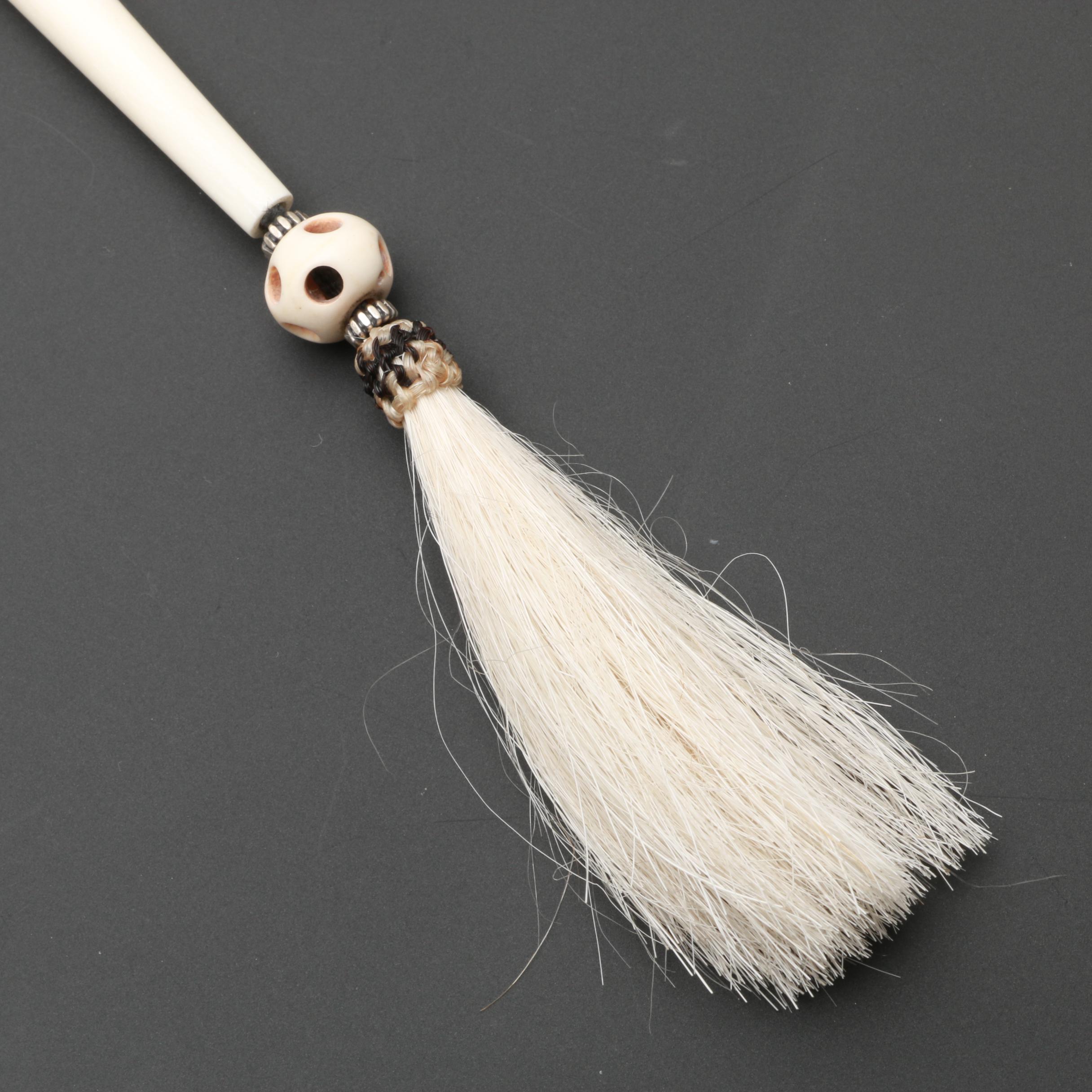 Stainless Steel and Sterling Silver Bone and Goat Hair Necklace