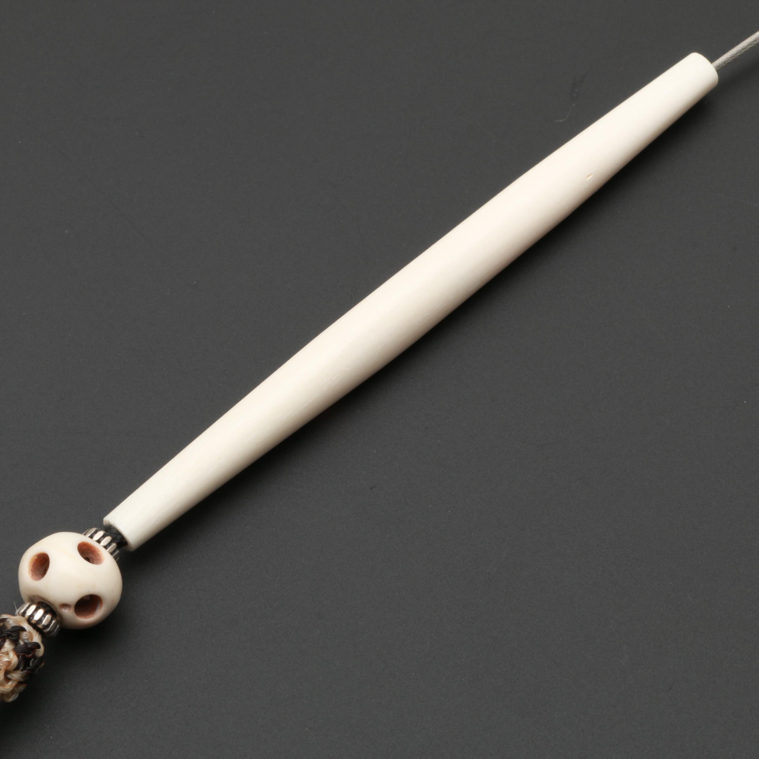 Stainless Steel and Sterling Silver Bone and Goat Hair Necklace