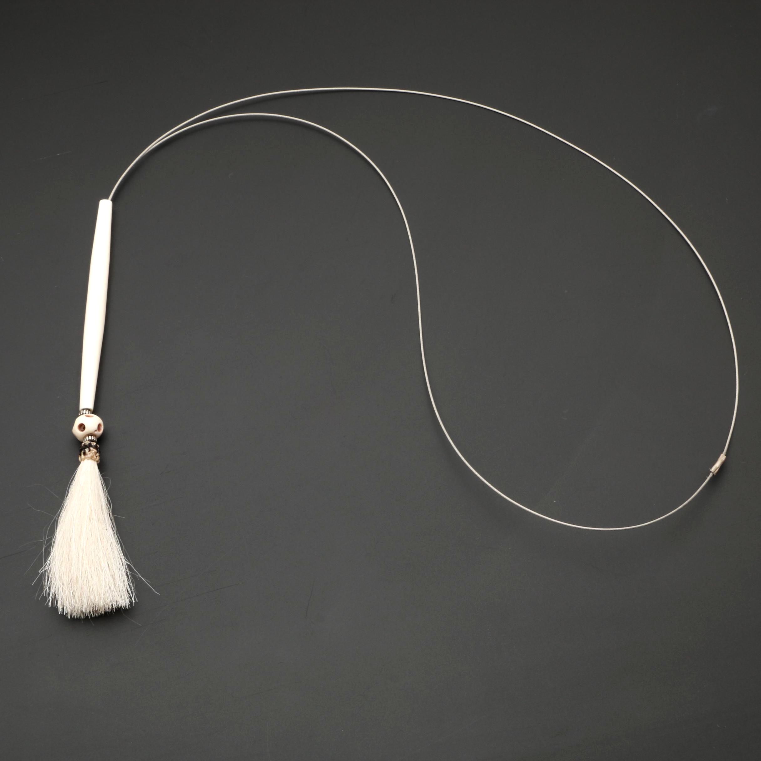 Stainless Steel and Sterling Silver Bone and Goat Hair Necklace
