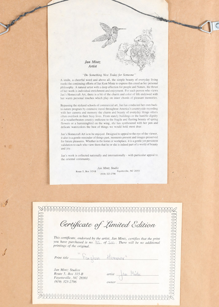 Hand-Colored Limited Edition Etchings Of Hummingbirds by Jan Mintz