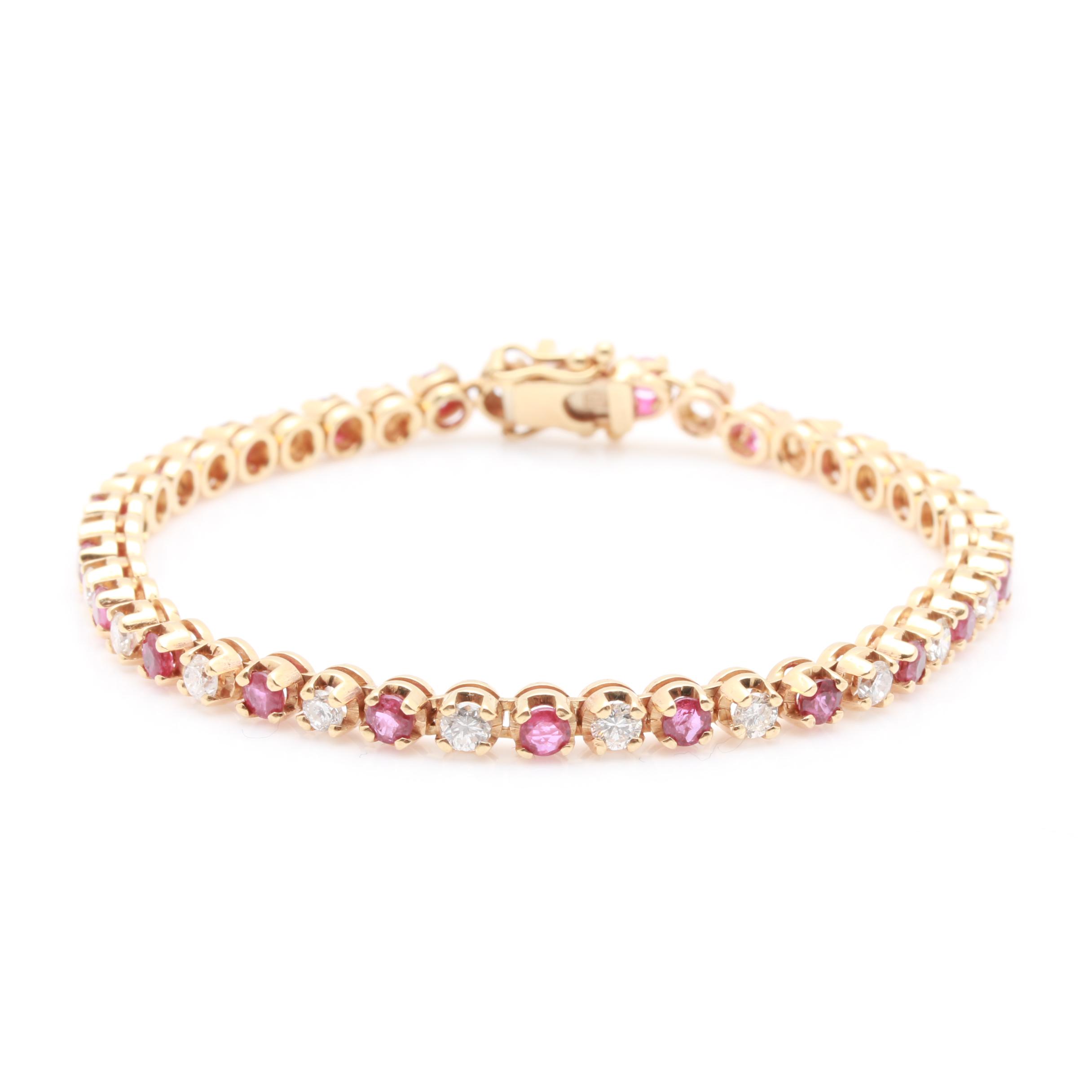 14K Yellow Gold 1.76 CTW Diamond and Ruby Tennis Bracelet