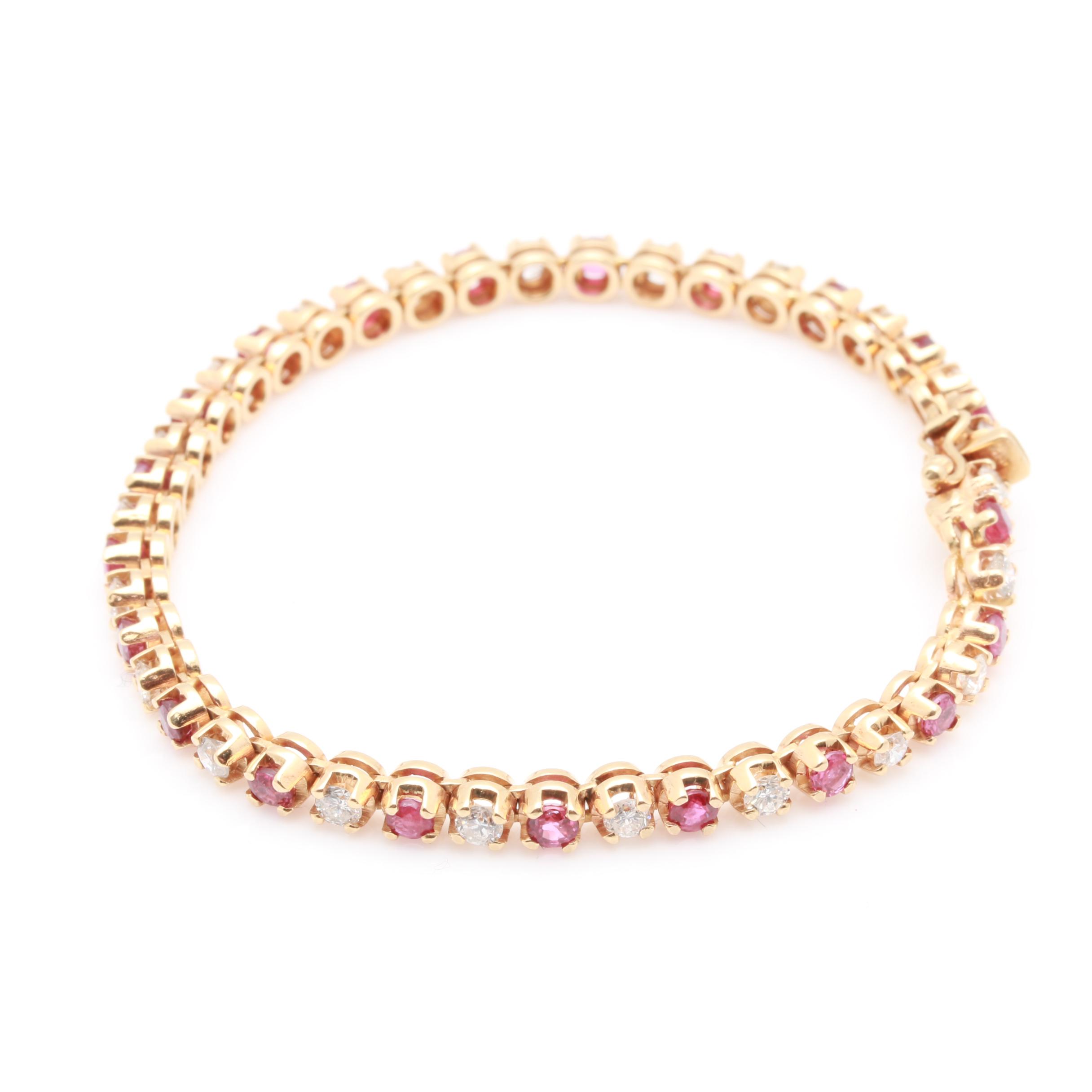 14K Yellow Gold 1.76 CTW Diamond and Ruby Tennis Bracelet