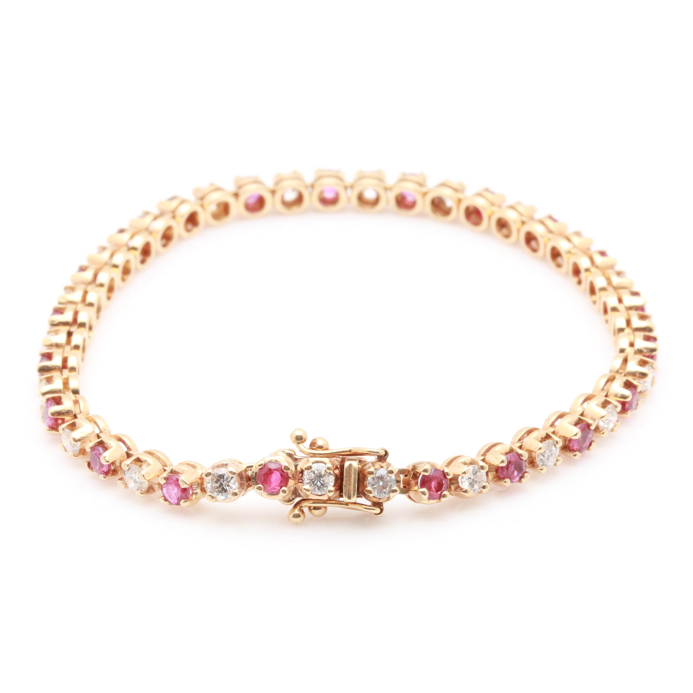 14K Yellow Gold 1.76 CTW Diamond and Ruby Tennis Bracelet