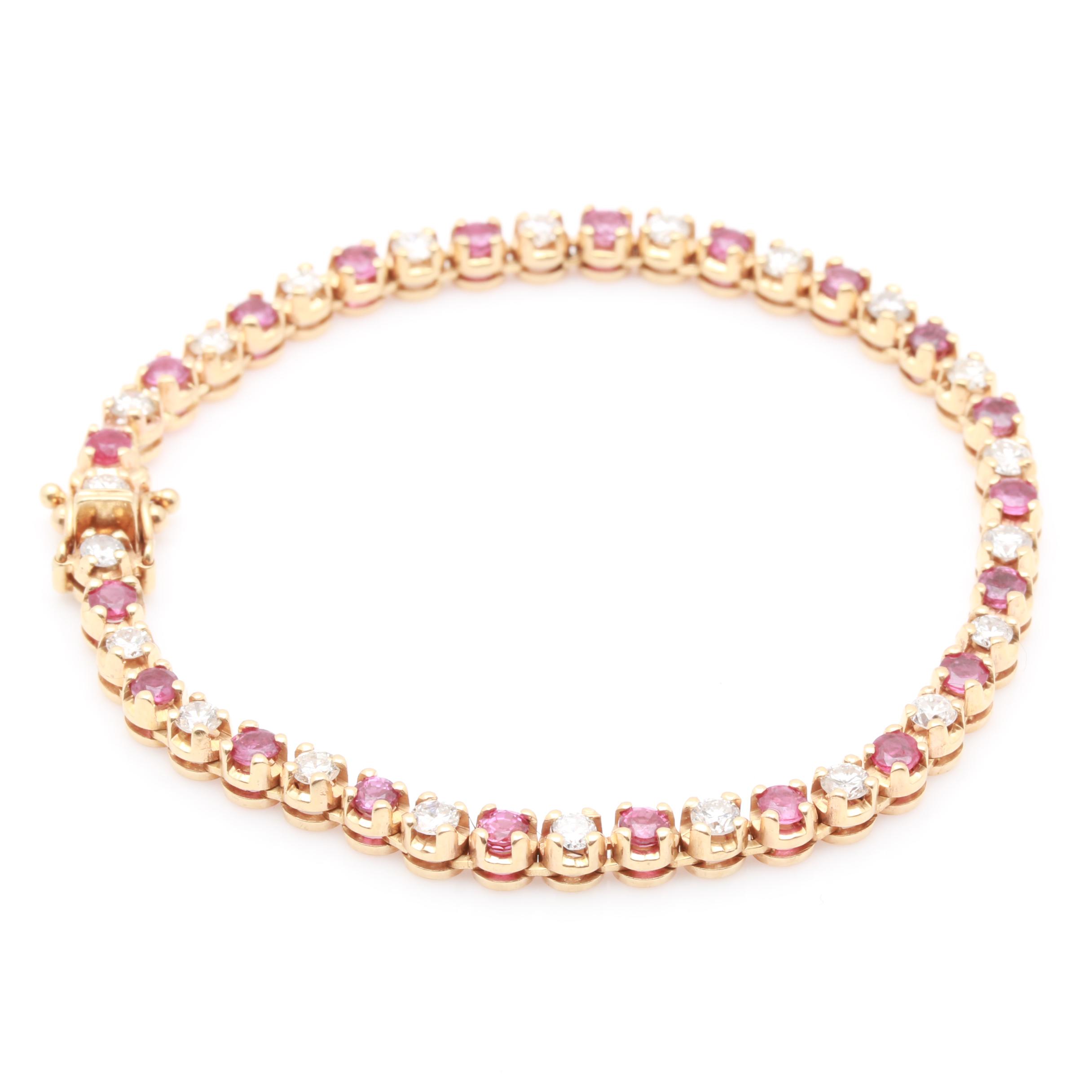 14K Yellow Gold 1.76 CTW Diamond and Ruby Tennis Bracelet