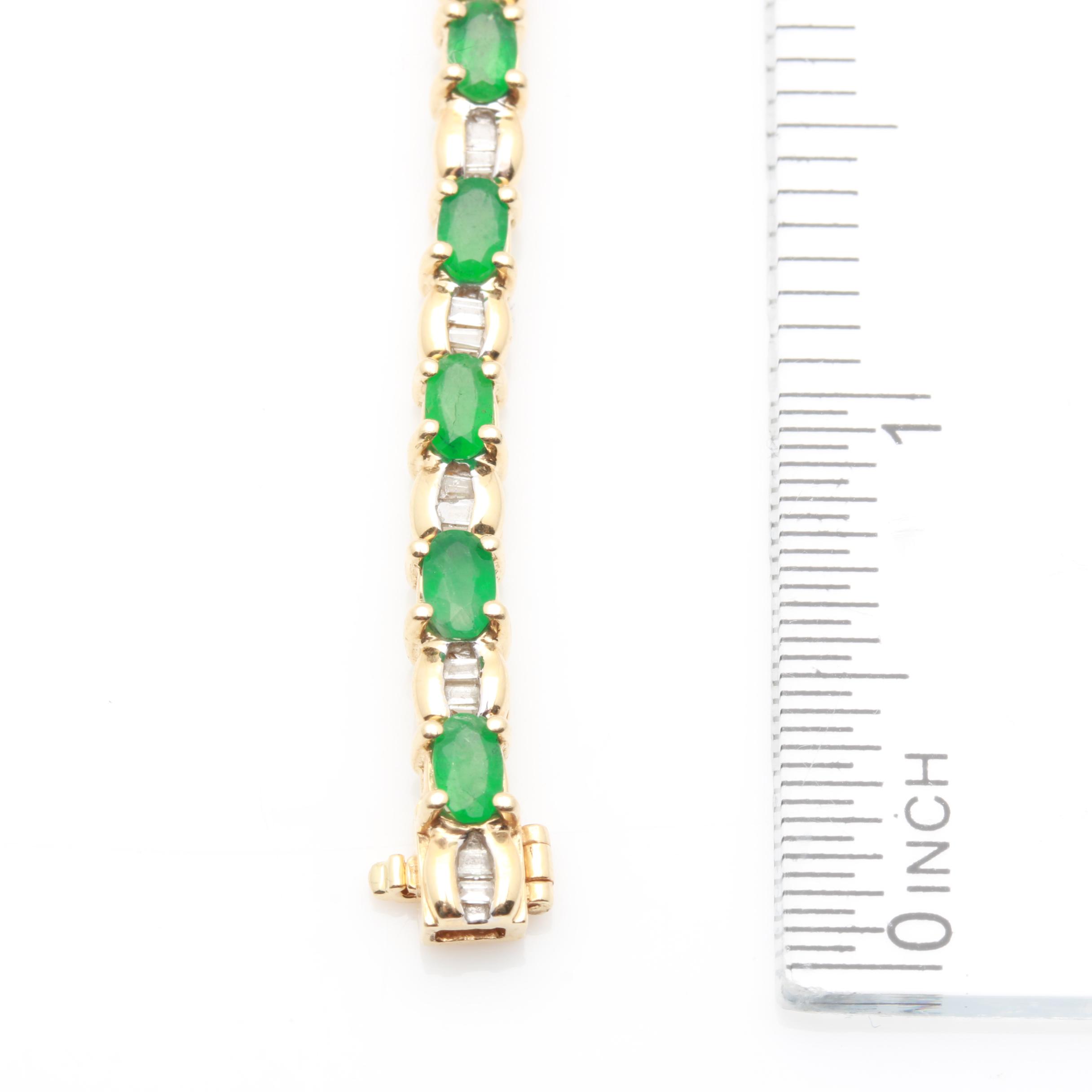 14K Yellow Gold Emerald and Diamond Link Bracelet
