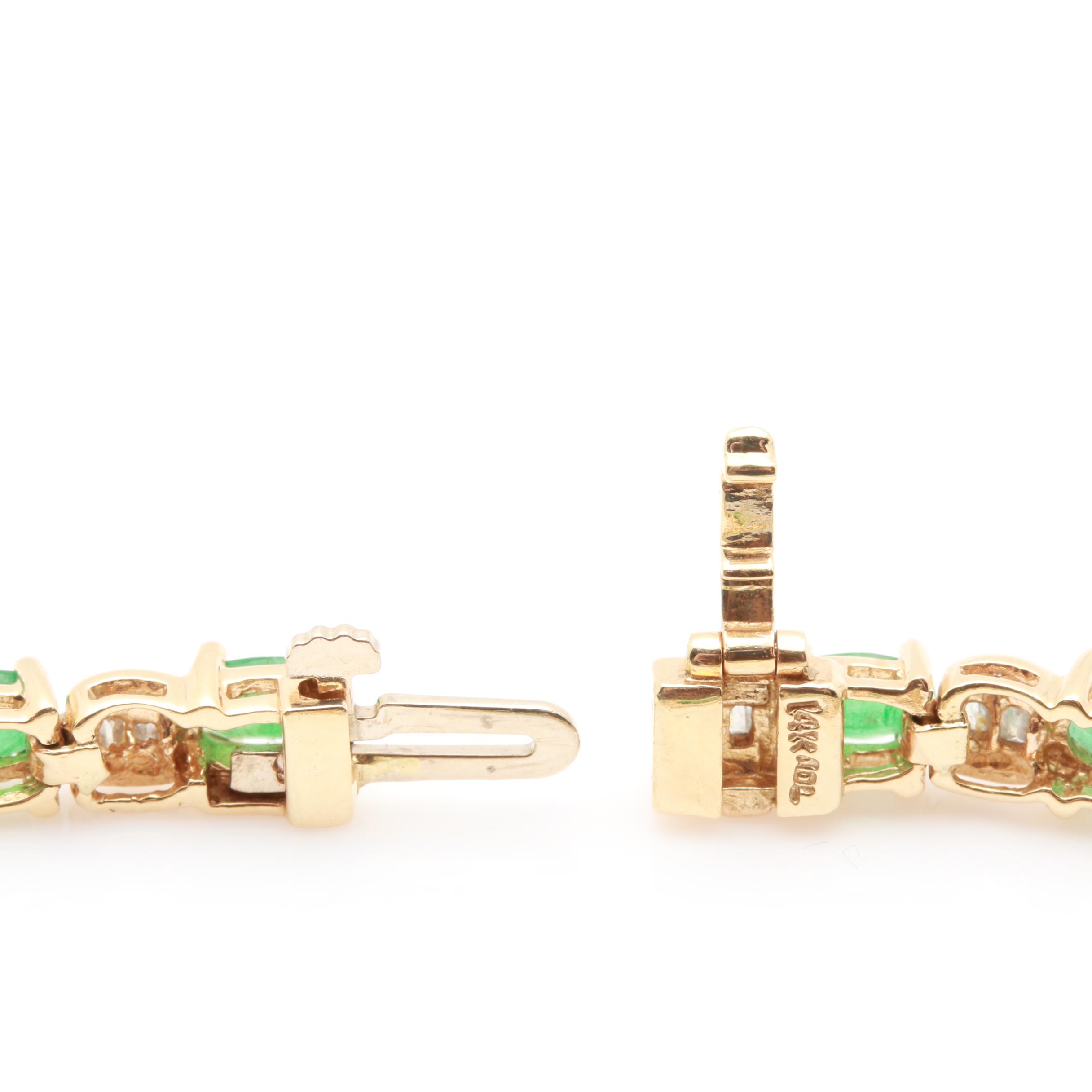 14K Yellow Gold Emerald and Diamond Link Bracelet