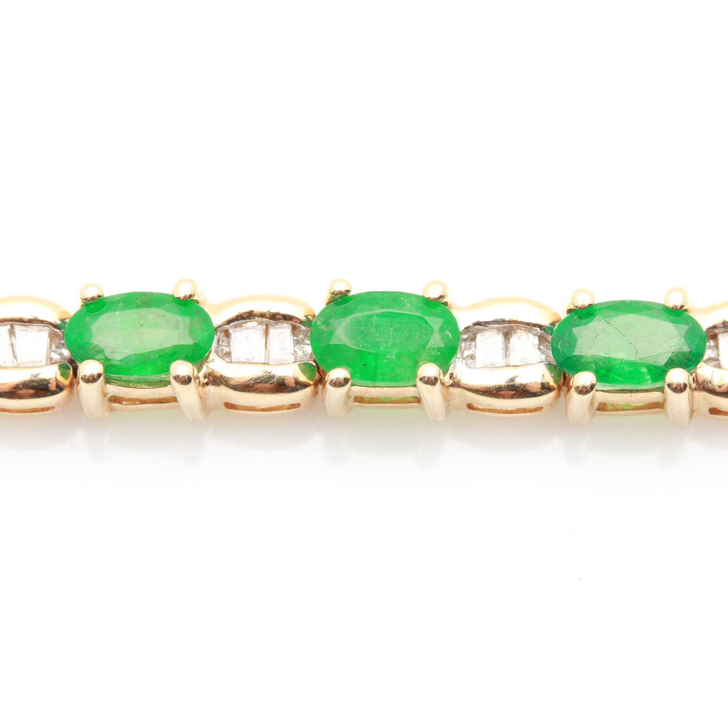 14K Yellow Gold Emerald and Diamond Link Bracelet