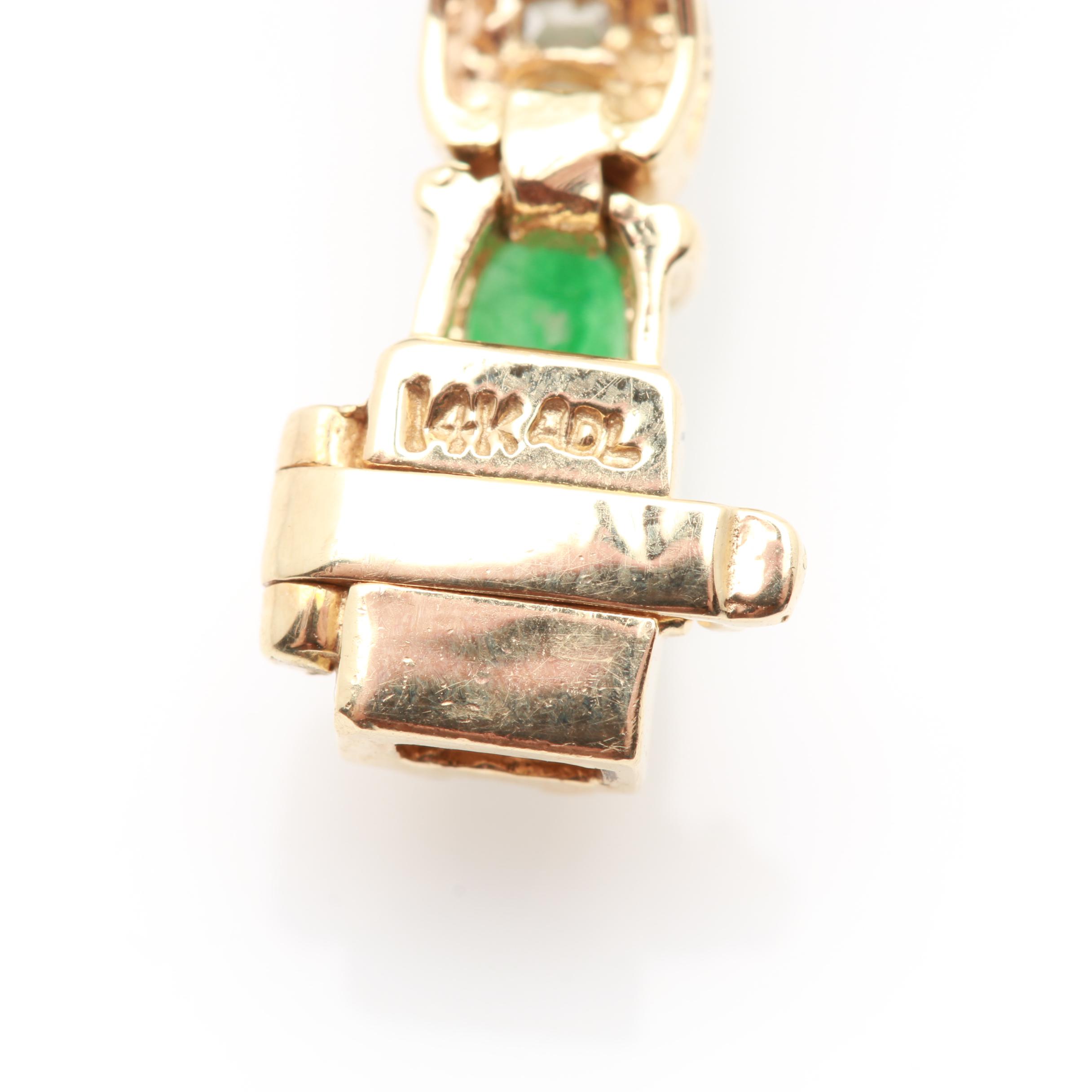 14K Yellow Gold Emerald and Diamond Link Bracelet