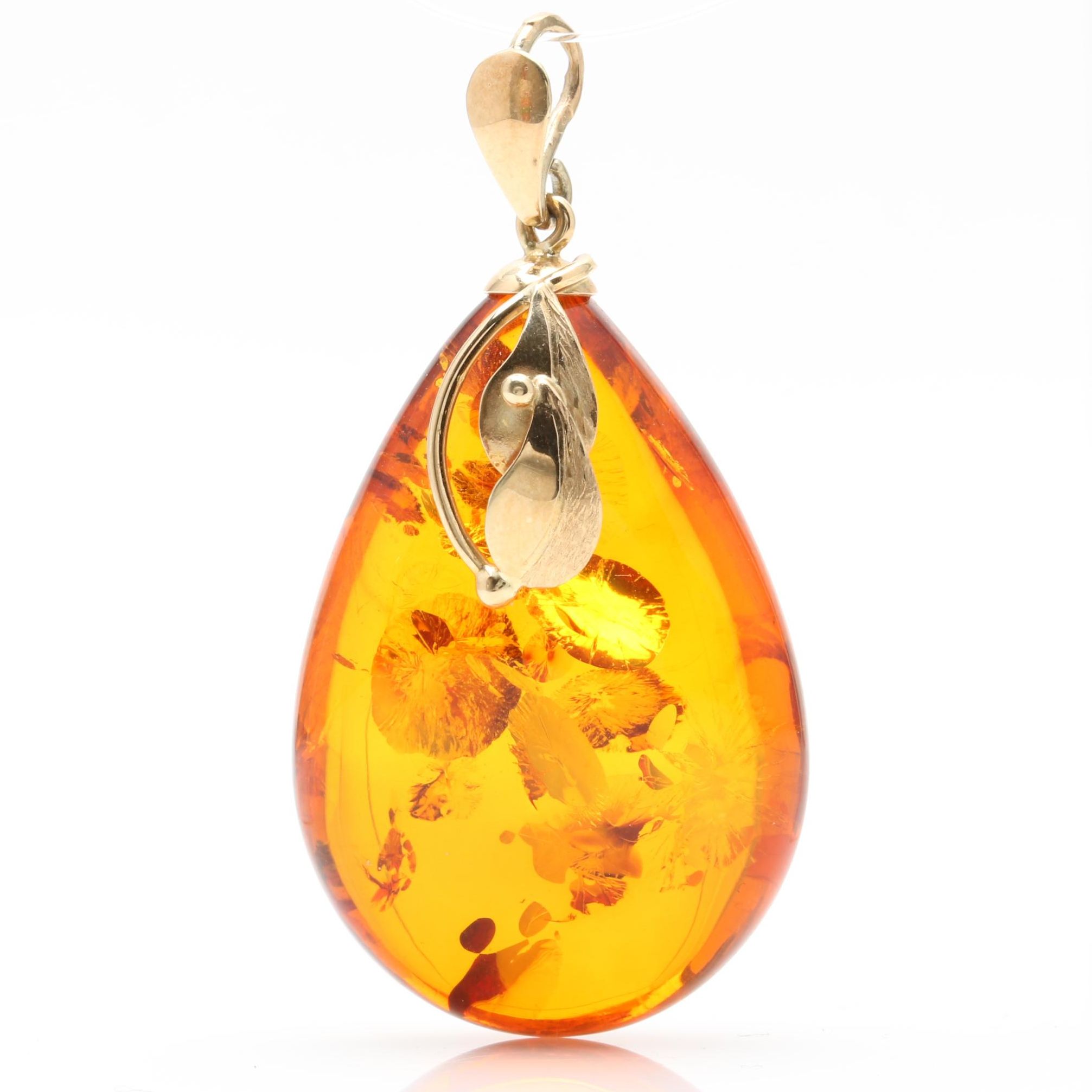 14K Yellow Gold Amber Pear Drop Pendant