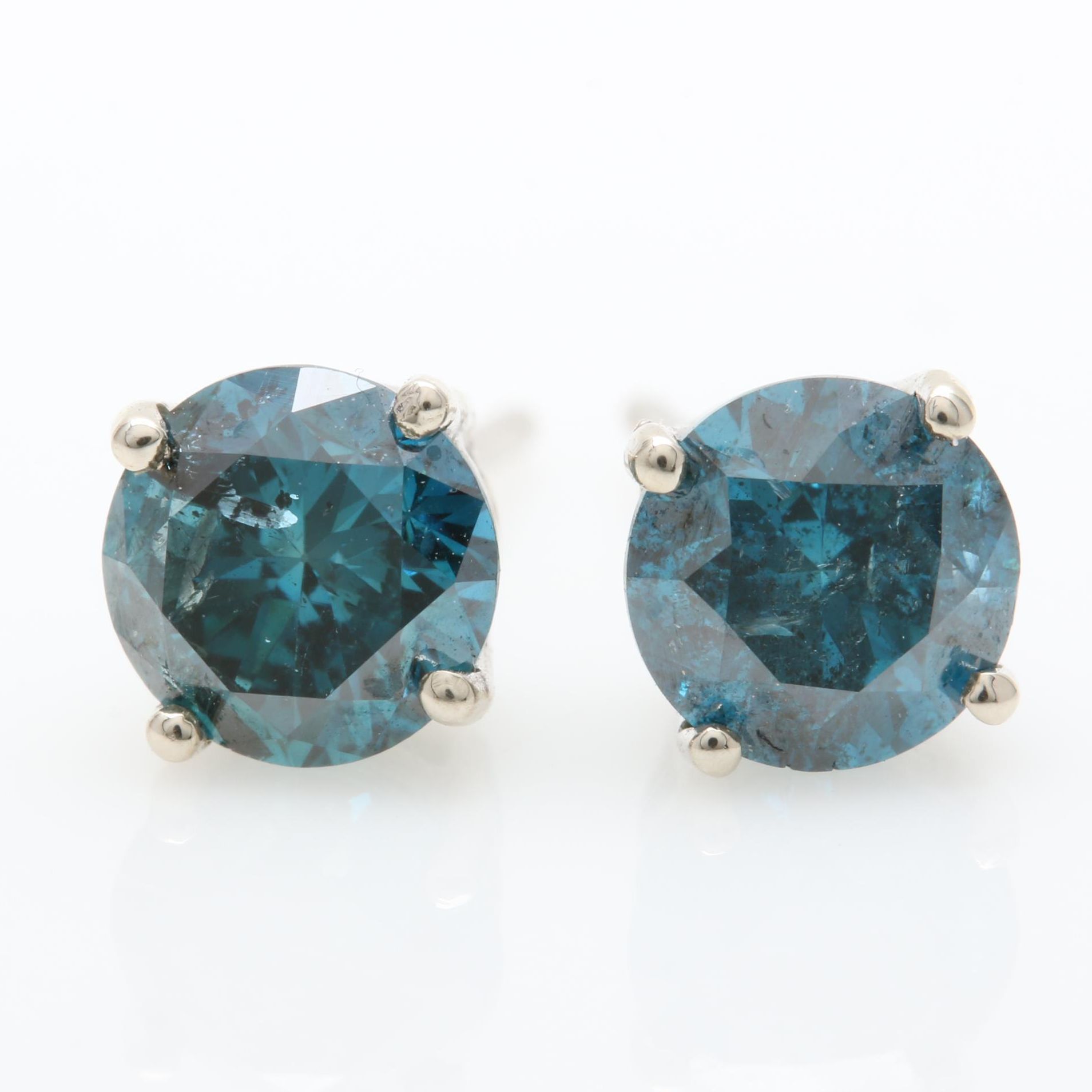 14K White Gold 1.30 CTW Blue Diamond Stud Earrings