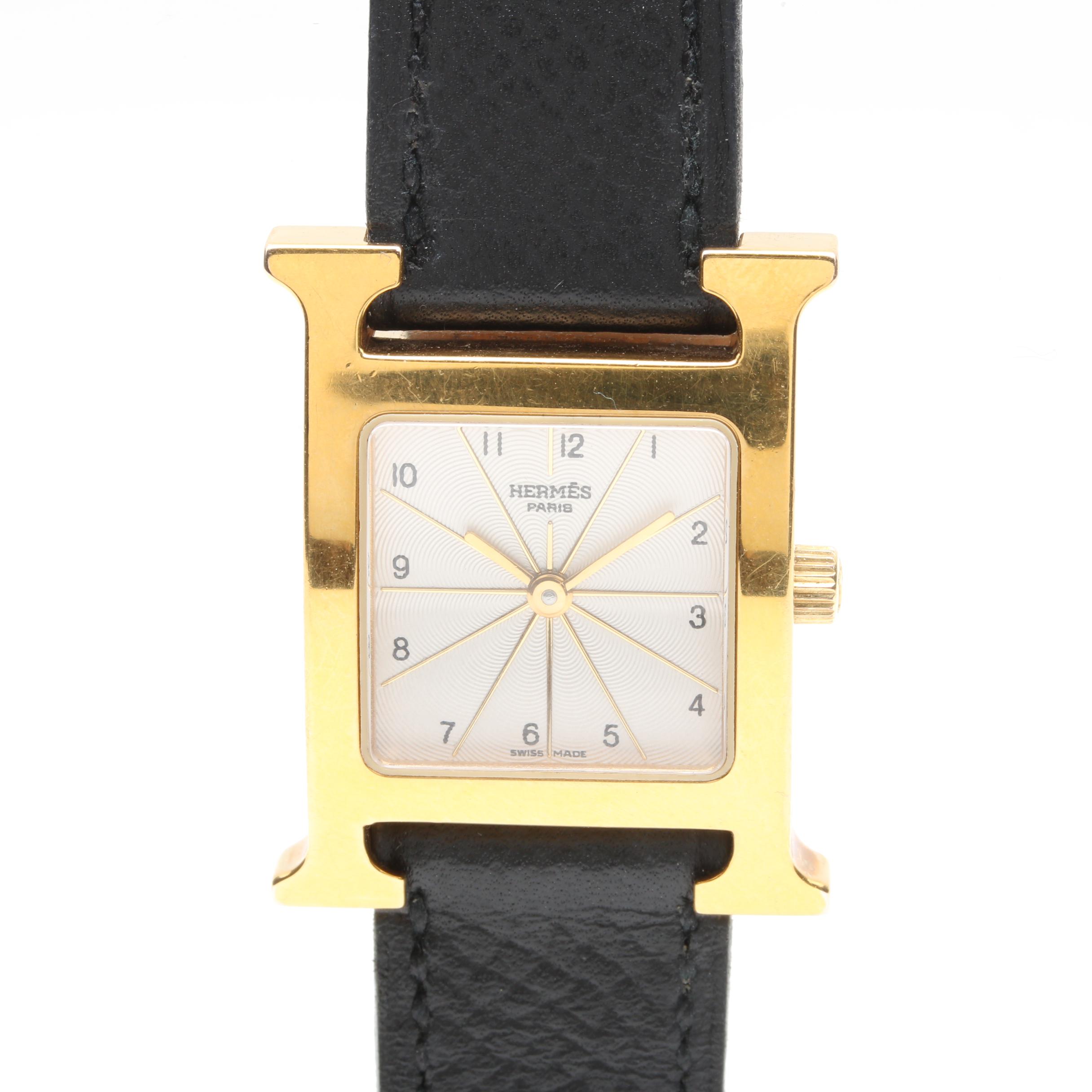 Hermes Paris Stainless Steel 'H' Watch with Box and Papers