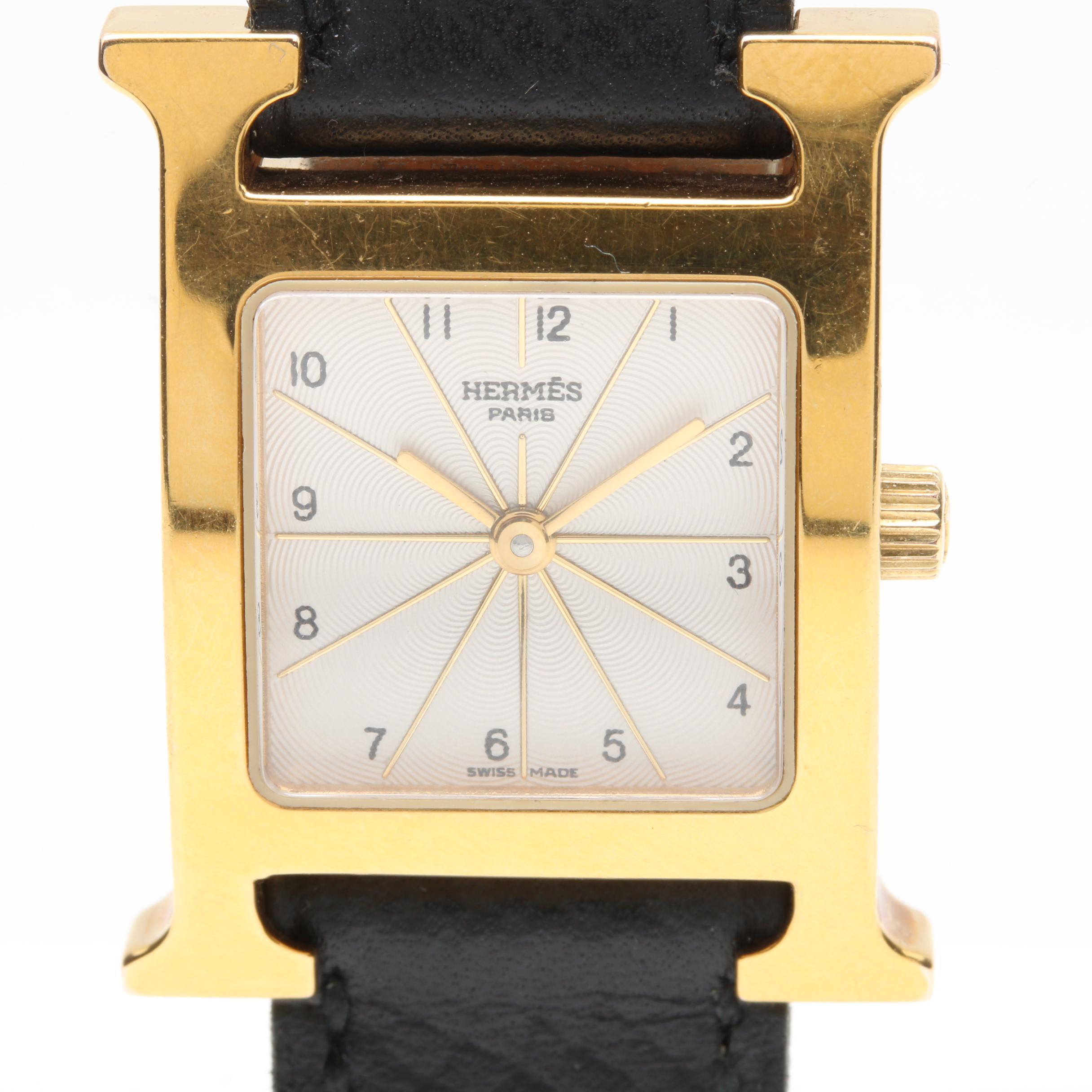 Hermes Paris Stainless Steel 'H' Watch with Box and Papers