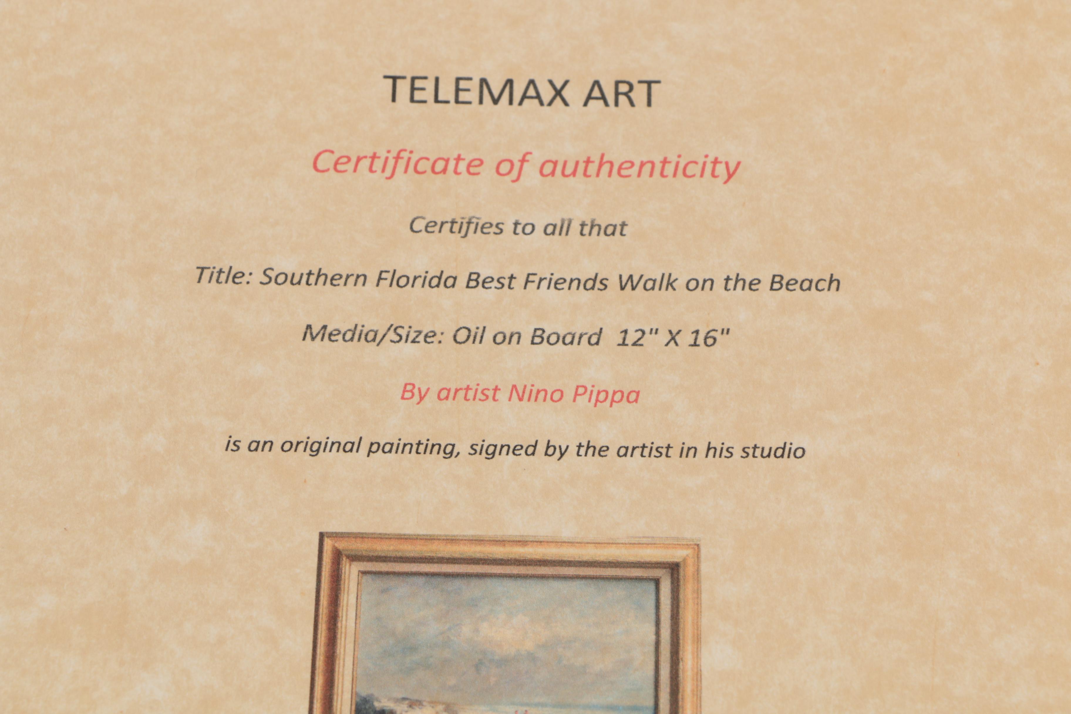 Nino Pippa Oil Painting "Southern Florida, Best Friends Walk on the Beach"