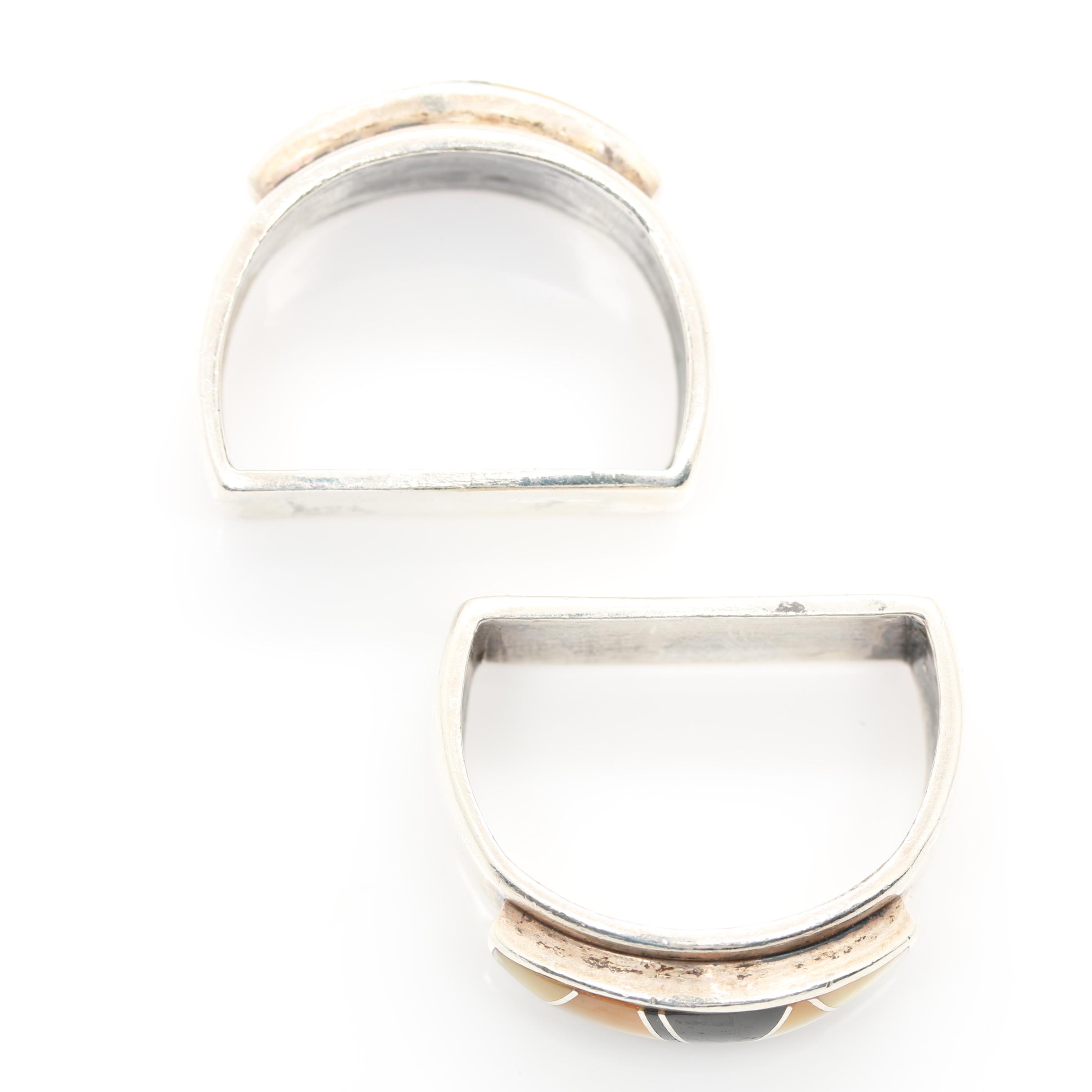 Sterling Silver Black Onyx and Mother of Pearl Belt Buckle and Charms