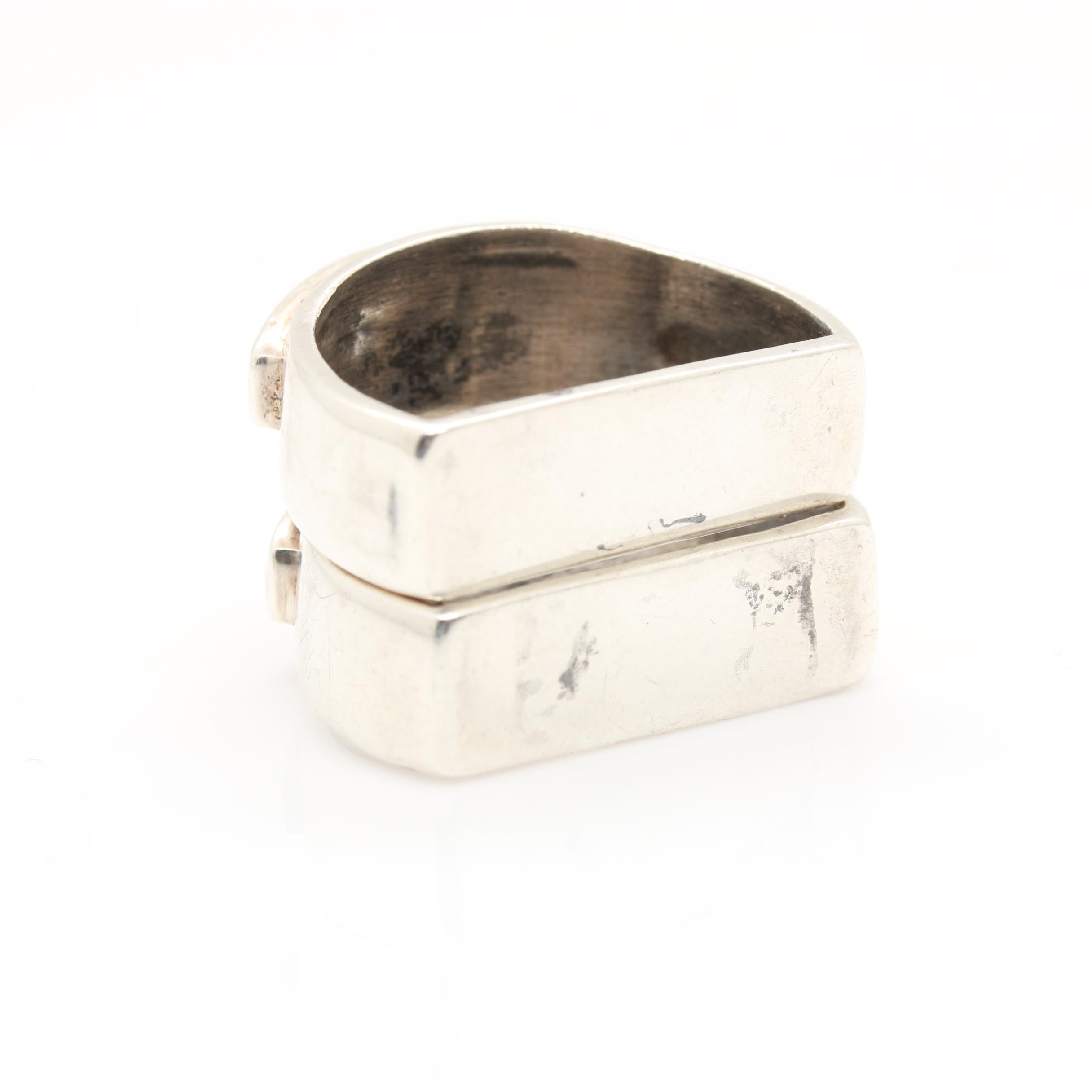 Sterling Silver Black Onyx and Mother of Pearl Belt Buckle and Charms