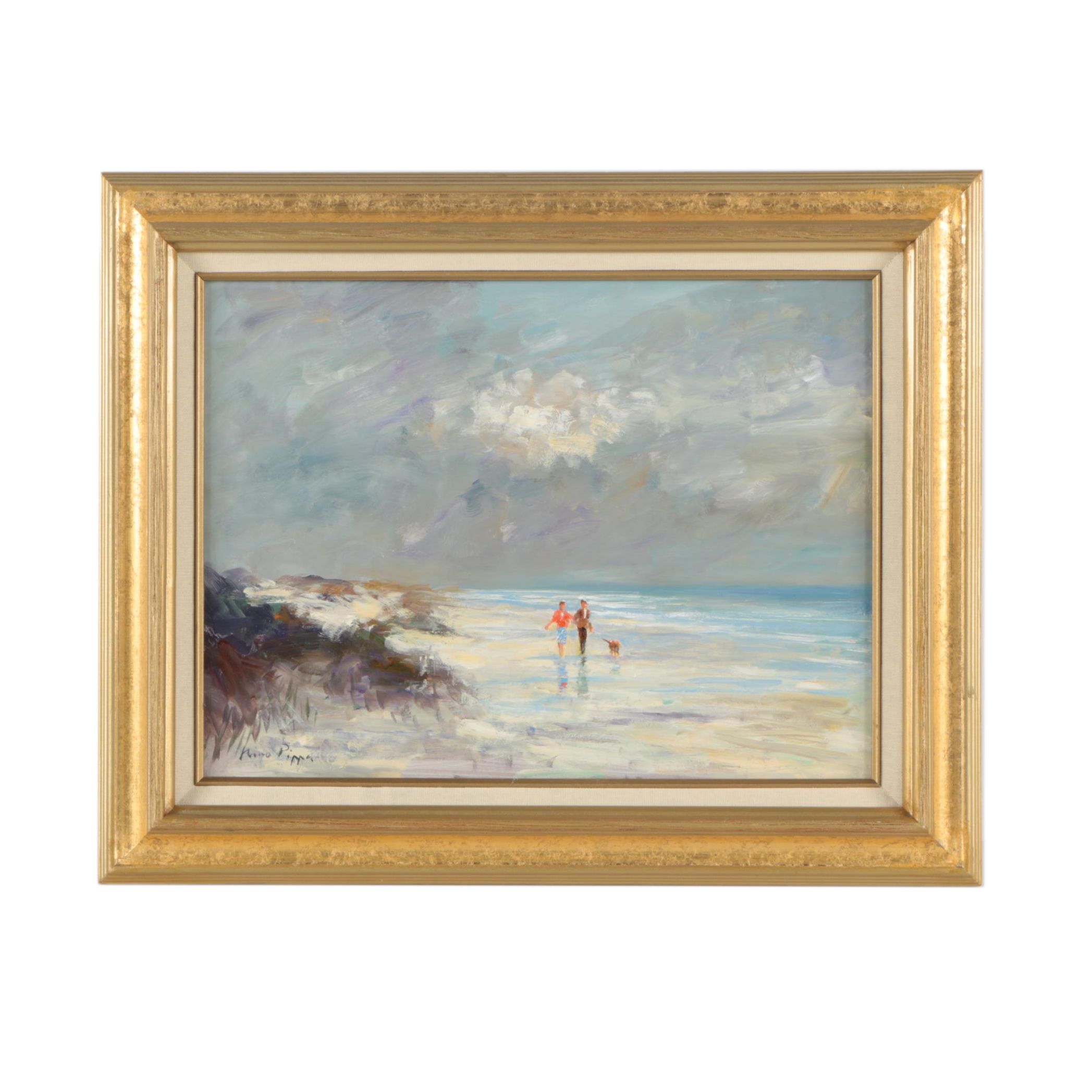 Nino Pippa Oil Painting "Southern Florida, Best Friends Walk on the Beach"