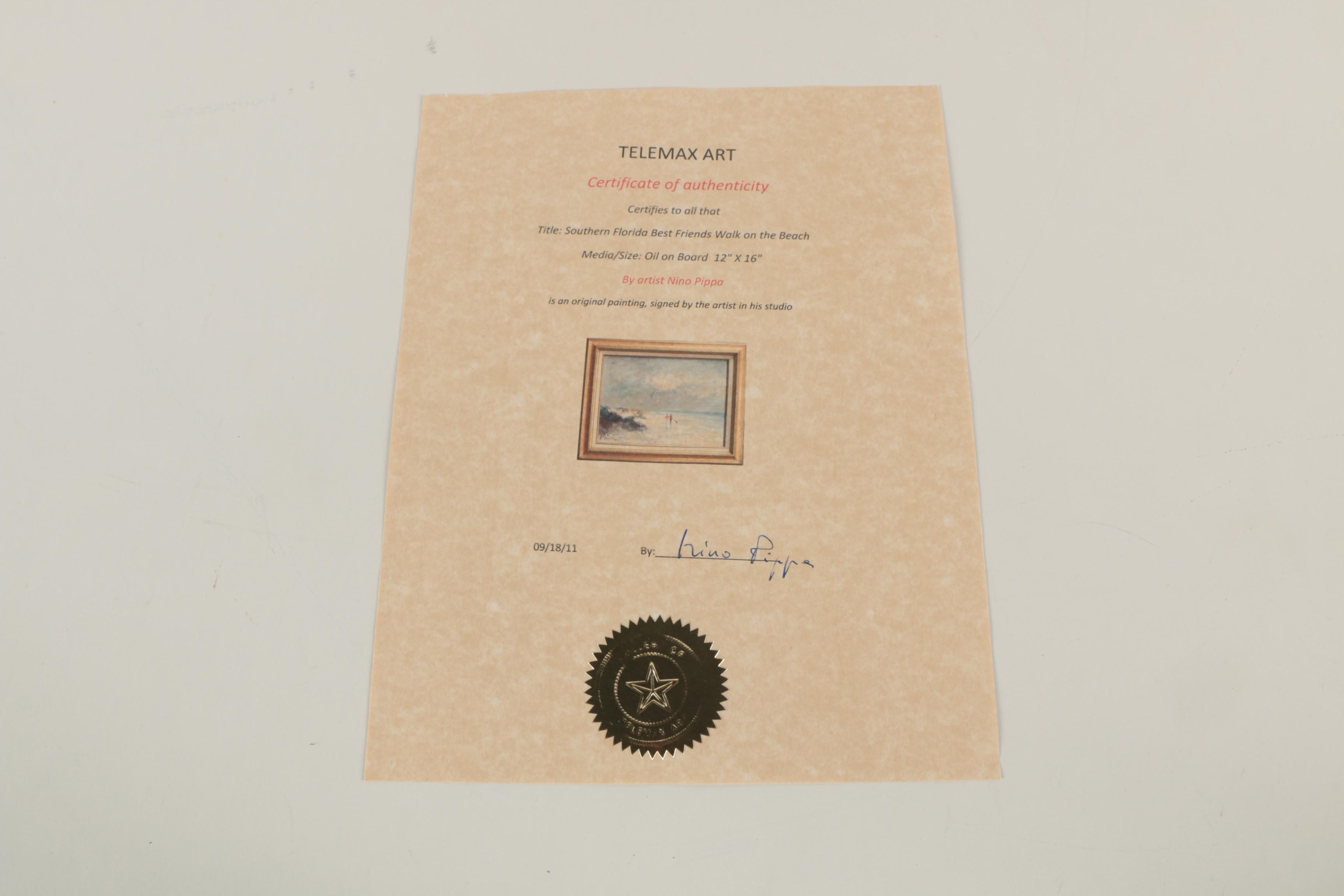 Nino Pippa Oil Painting "Southern Florida, Best Friends Walk on the Beach"