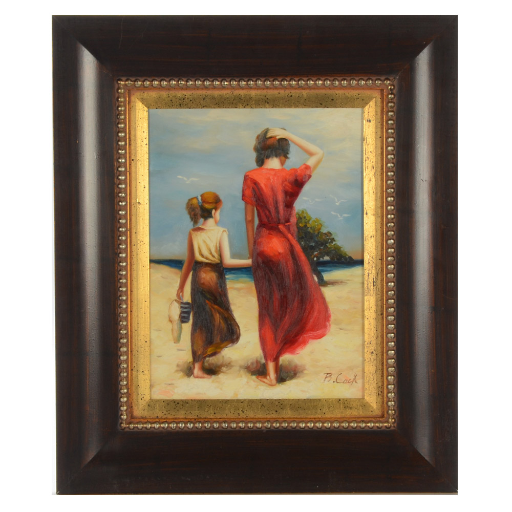 Signed Oil Painting on Canvas "Mother and Daughter"