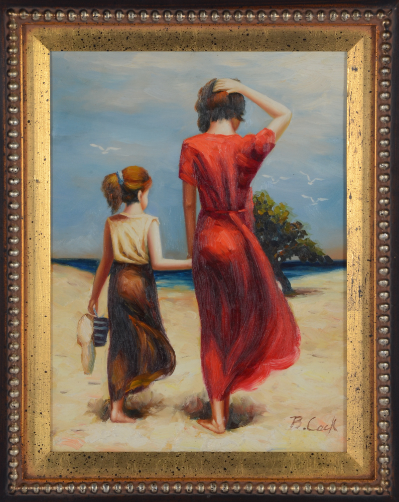 Signed Oil Painting on Canvas "Mother and Daughter"