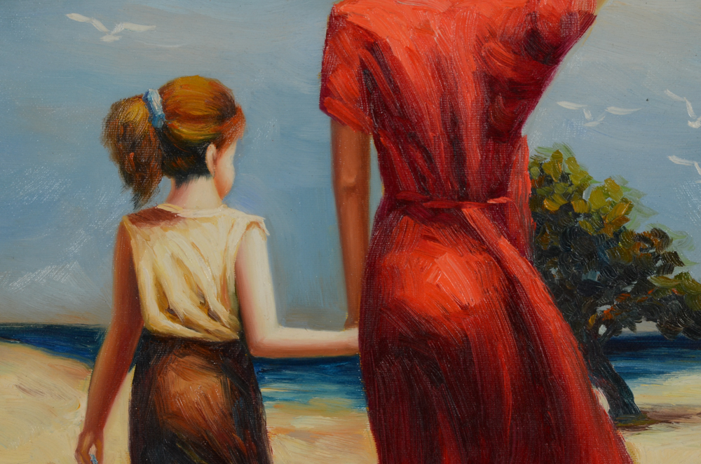 Signed Oil Painting on Canvas "Mother and Daughter"