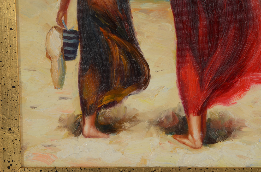 Signed Oil Painting on Canvas "Mother and Daughter"