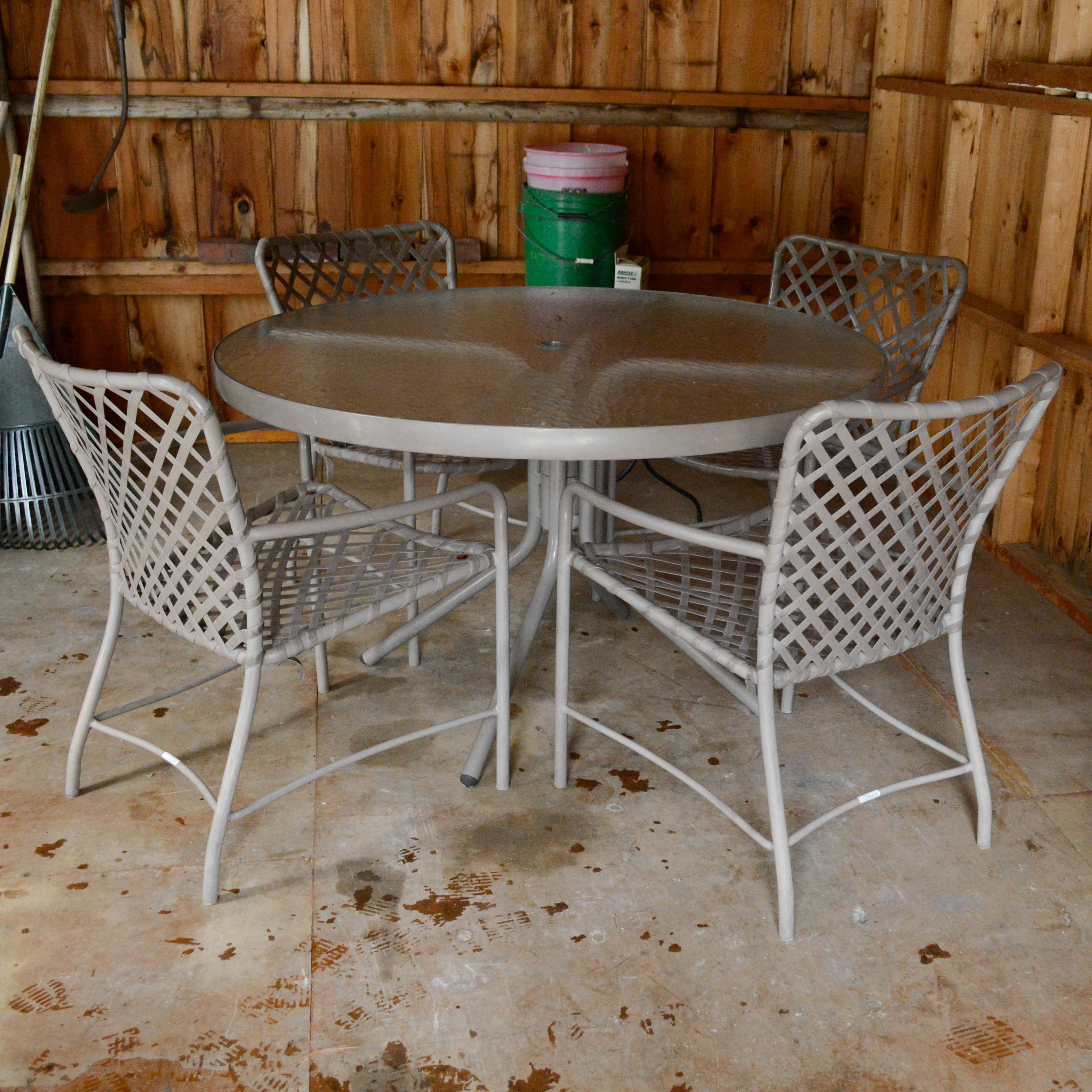 Brown and Jordan Glass Top Metal Patio Table with Chairs