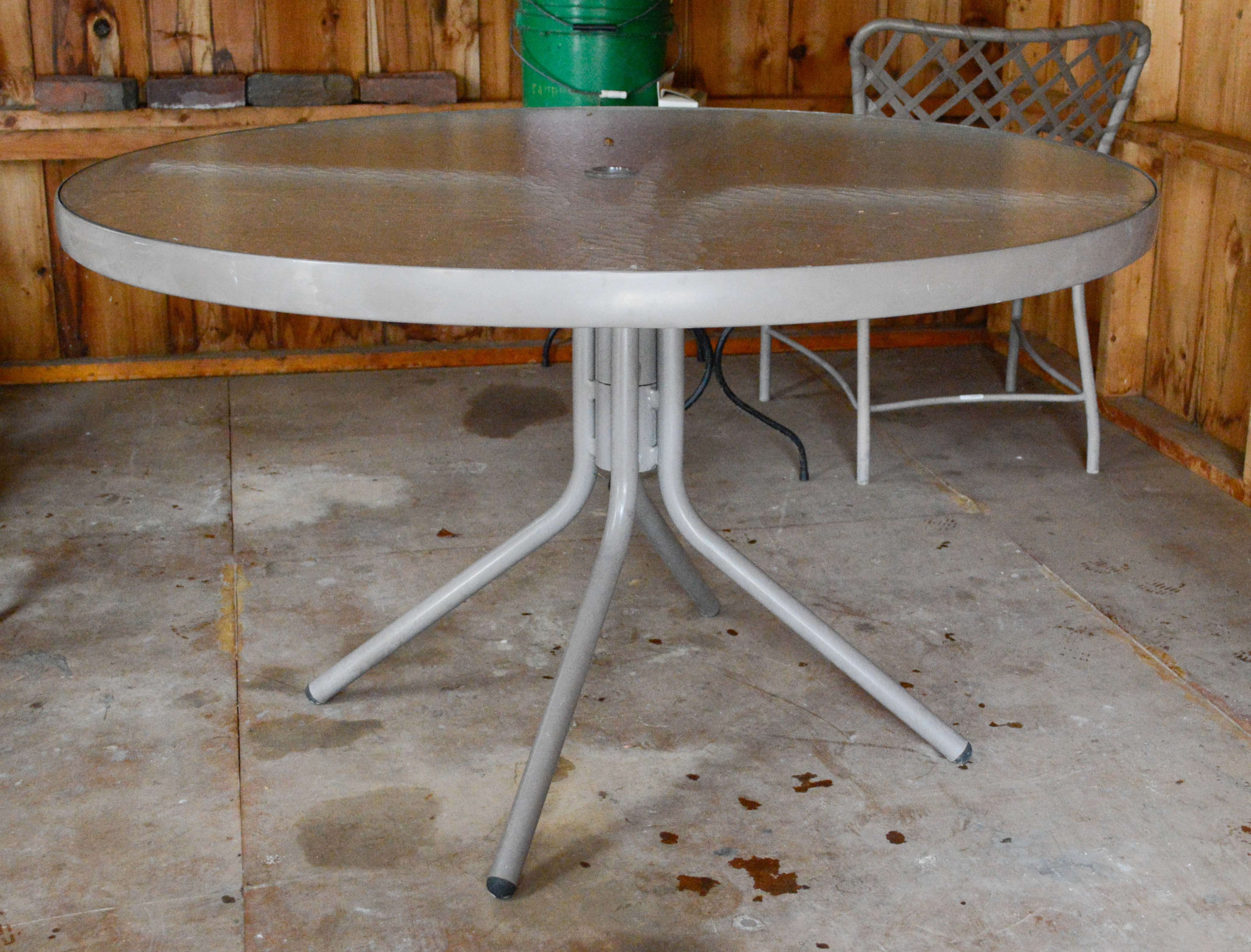Brown and Jordan Glass Top Metal Patio Table with Chairs