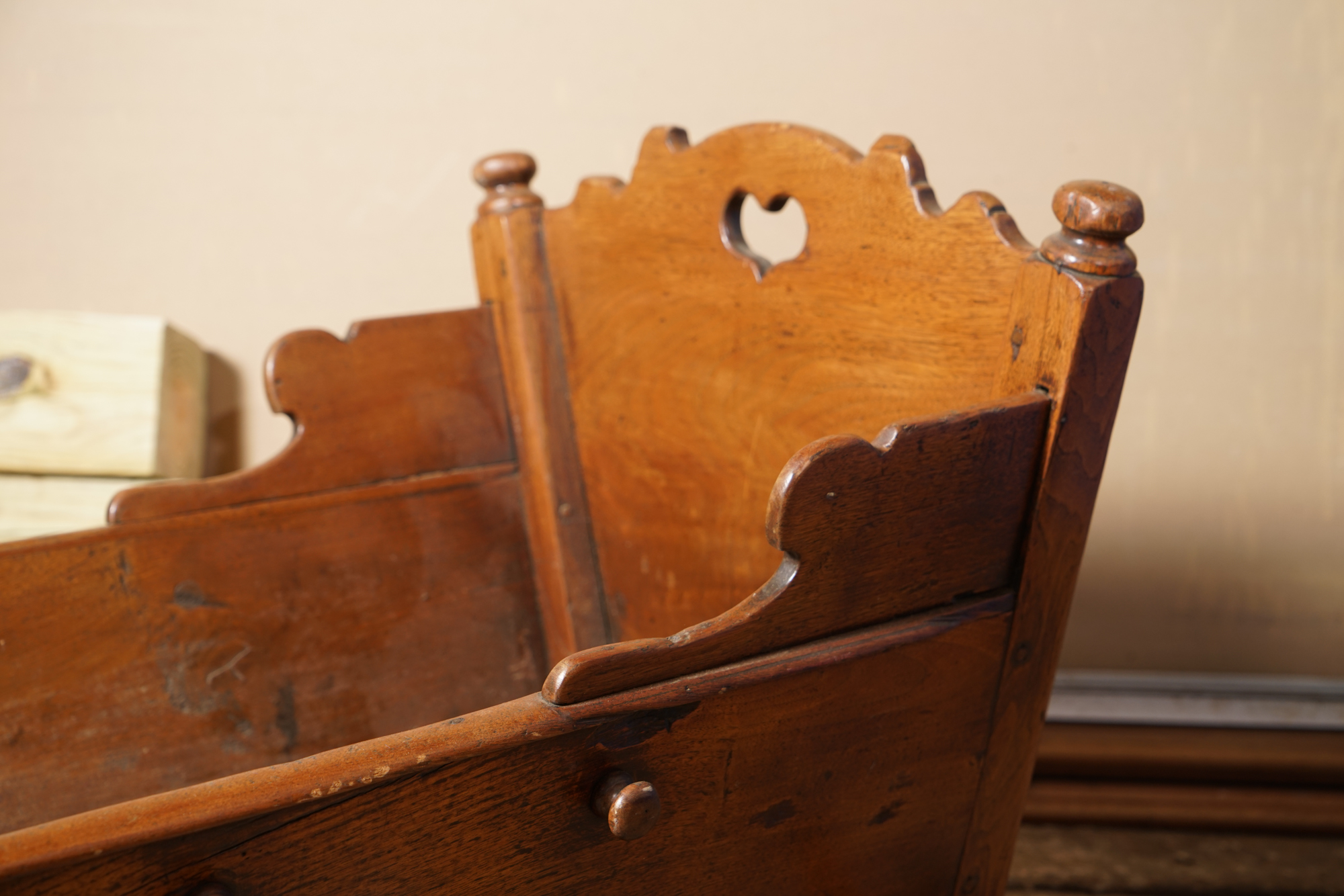 Antique Walnut Cradle with Heart Motif