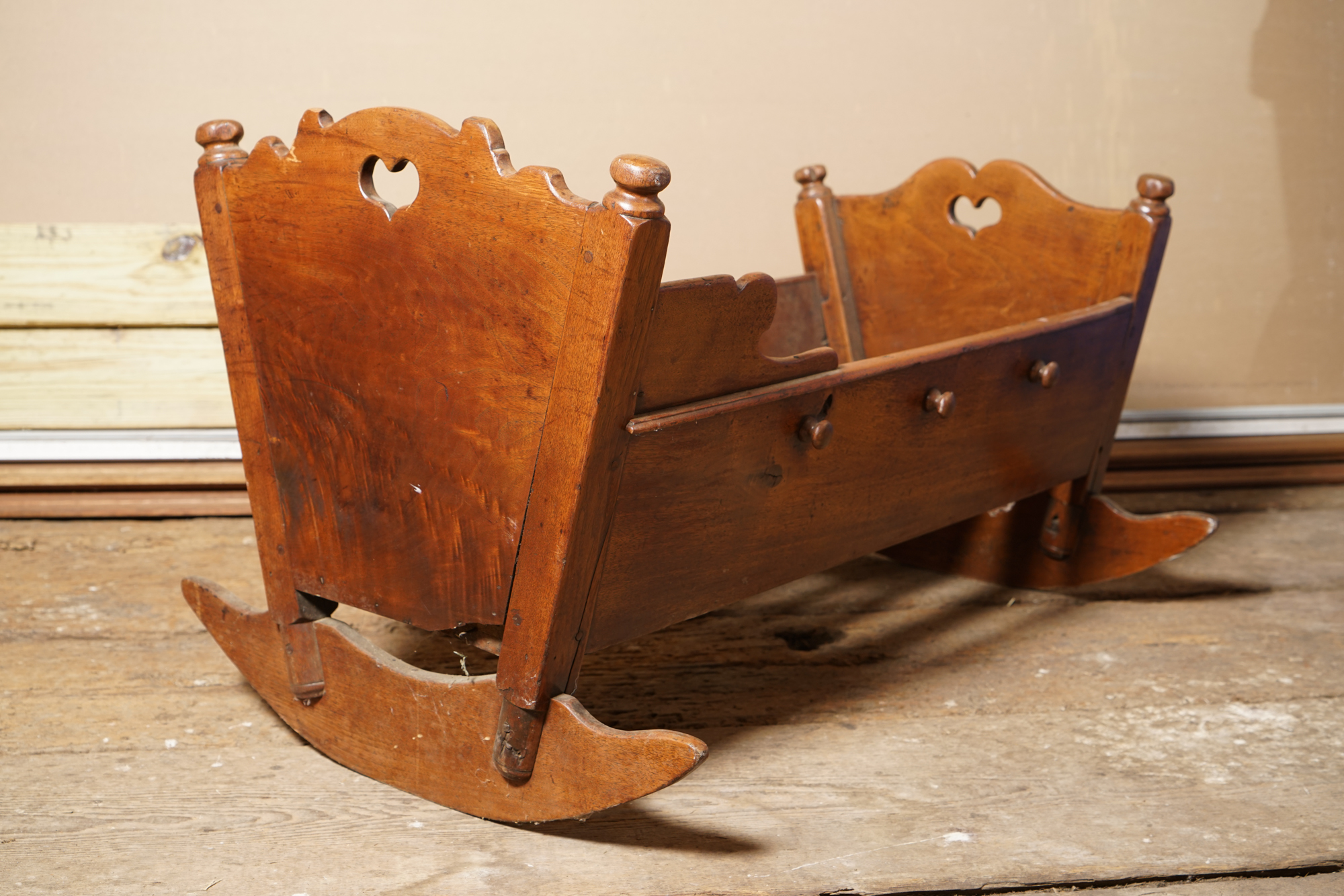 Antique Walnut Cradle with Heart Motif