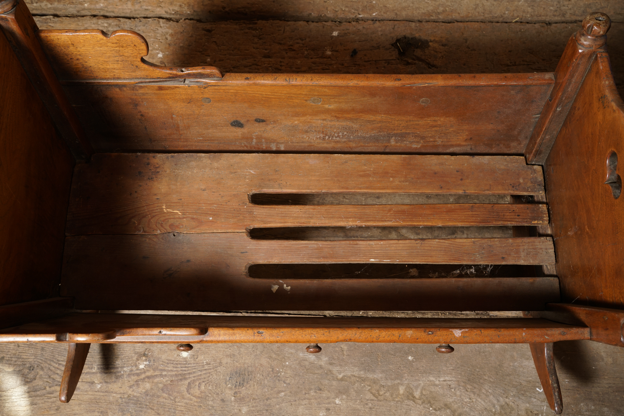 Antique Walnut Cradle with Heart Motif