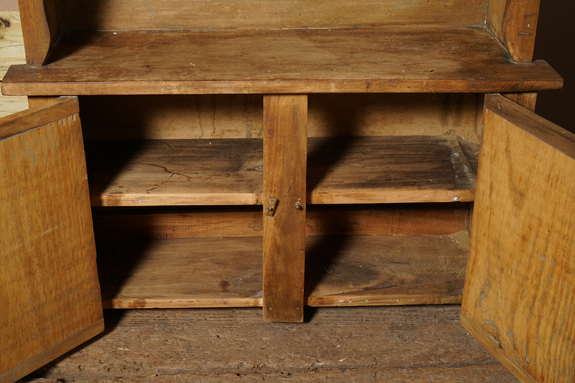 Vintage Rustic Pine Cupboard with Stained Glass Panels