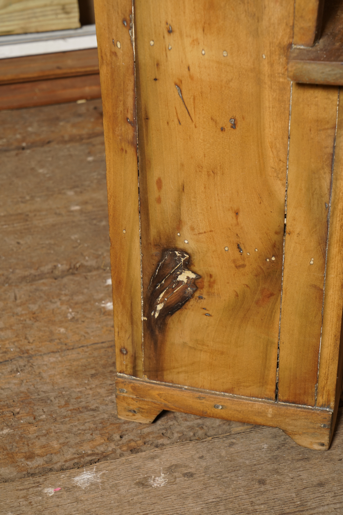 Vintage Rustic Pine Cupboard with Stained Glass Panels