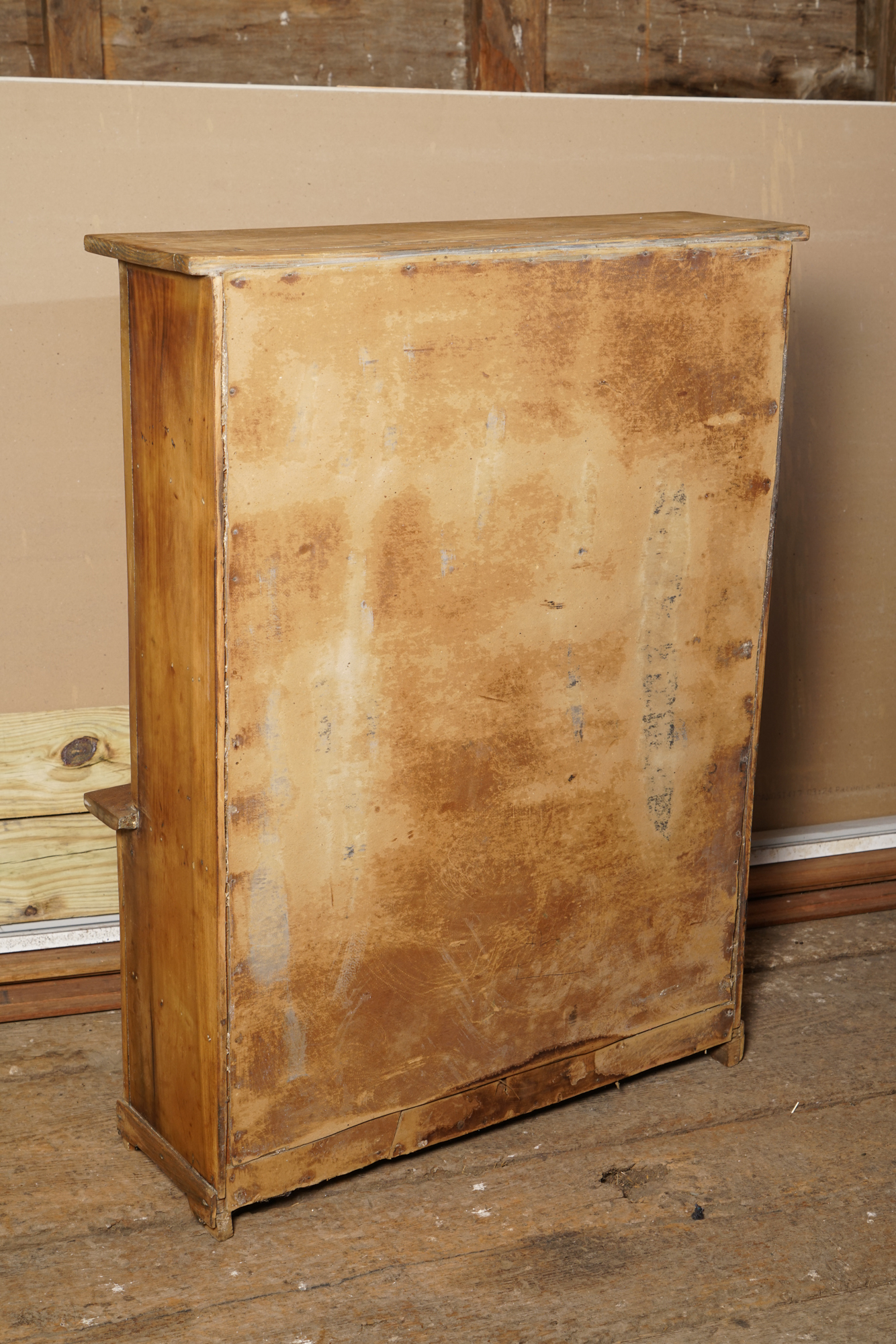 Vintage Rustic Pine Cupboard with Stained Glass Panels