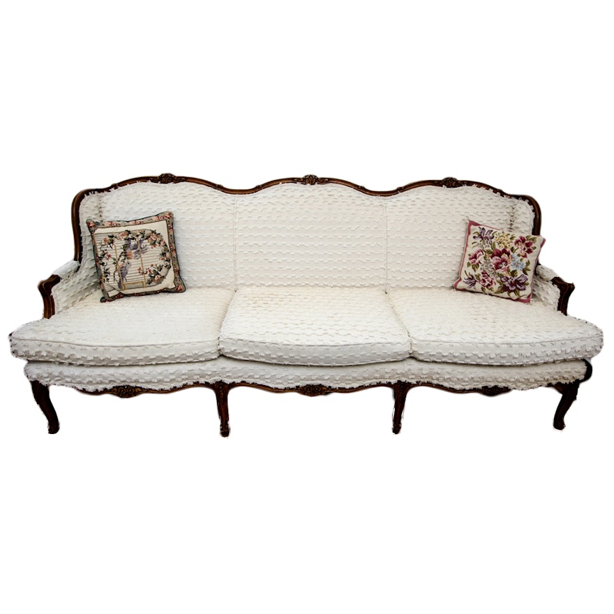 Antique Louis XV Style Re-Upholstered Sofa with Cushions