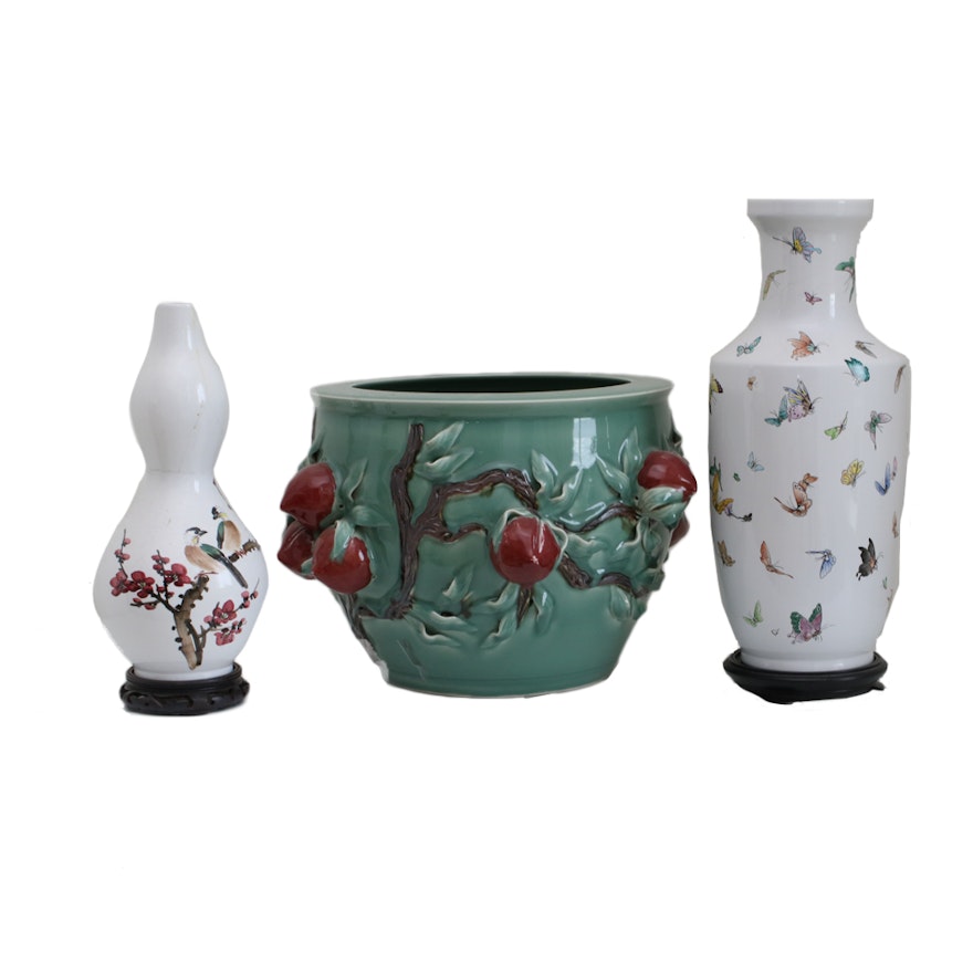 Chinese Porcelain Planter and Vases