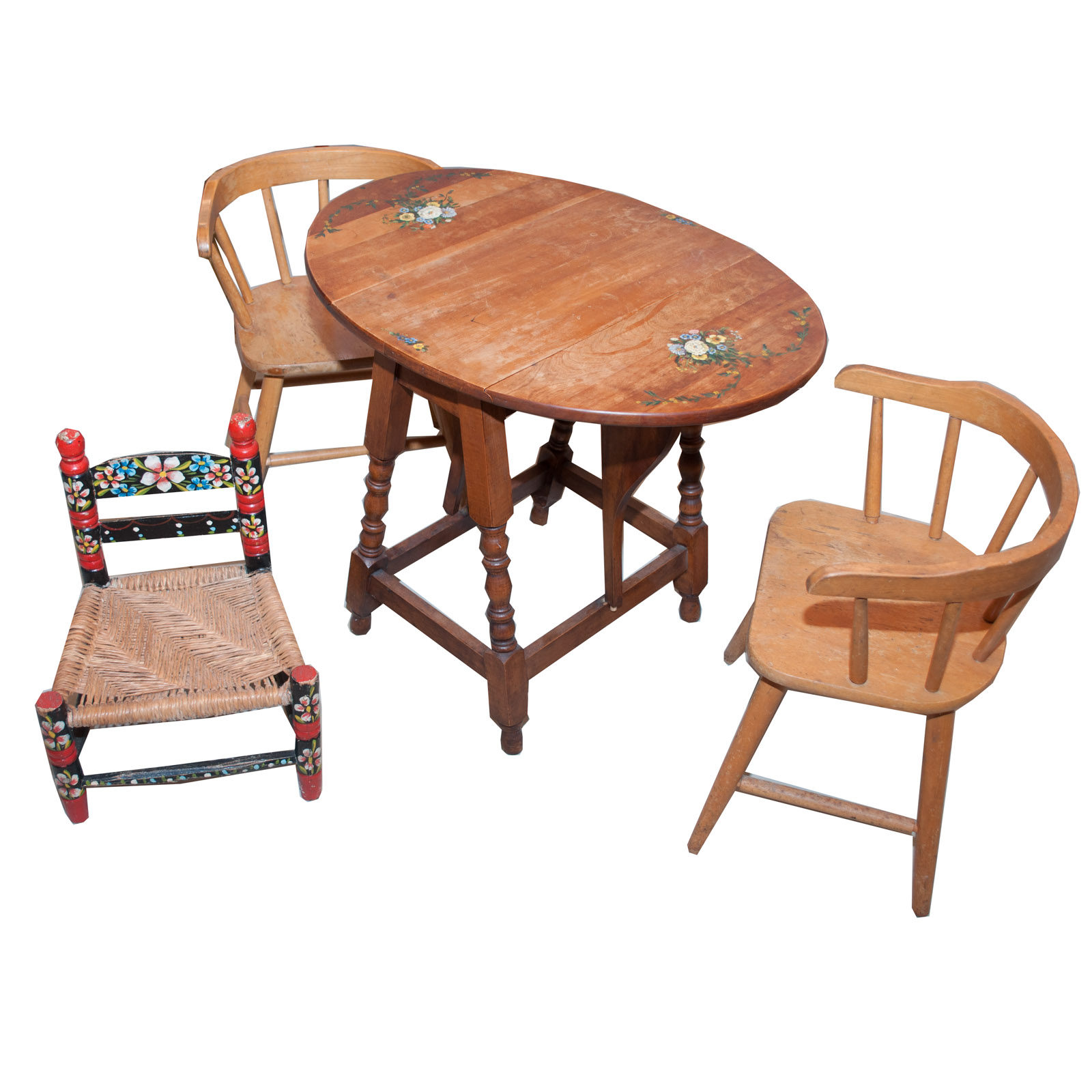 Children's Table Hand Painted by J.S. Lewis with Chairs and Small Painted Chair