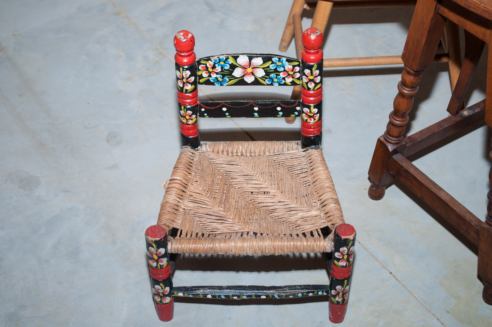Children's Table Hand Painted by J.S. Lewis with Chairs and Small Painted Chair