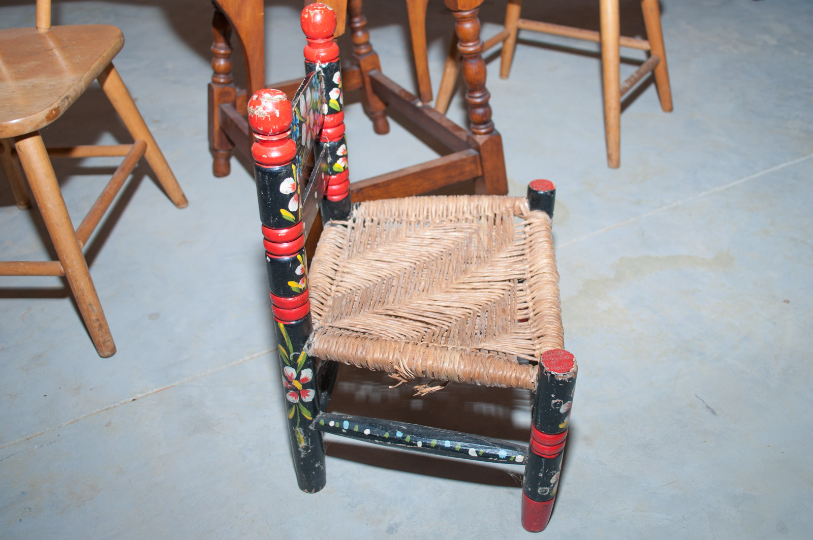 Children's Table Hand Painted by J.S. Lewis with Chairs and Small Painted Chair