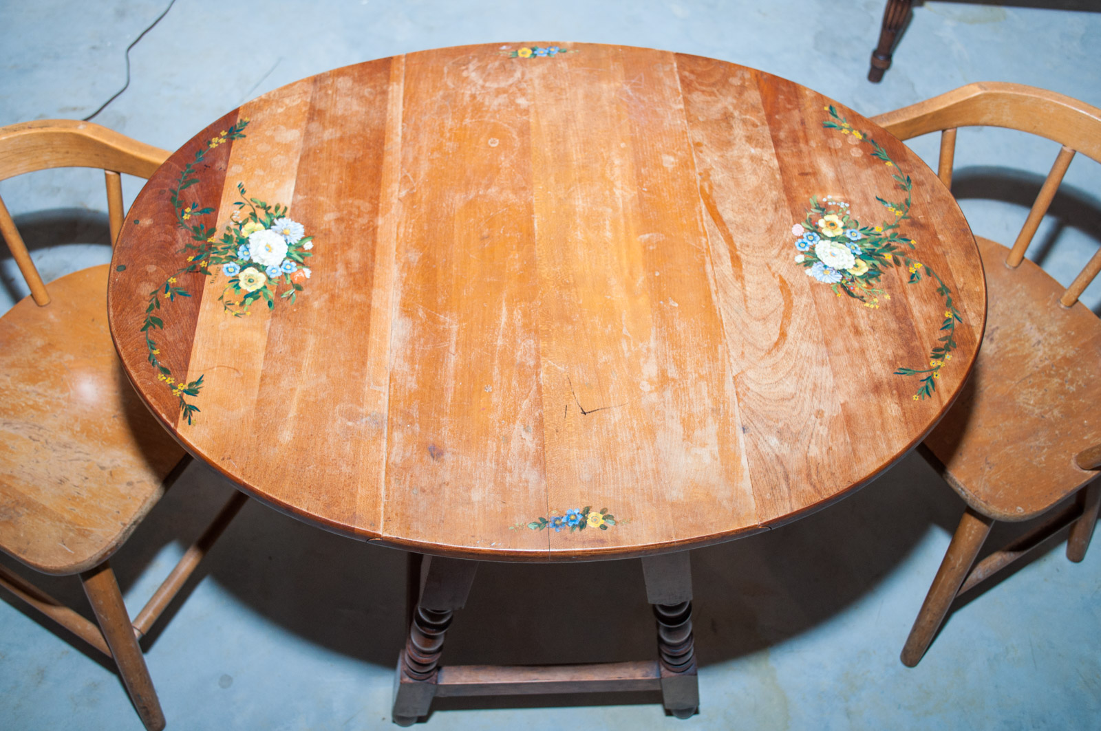 Children's Table Hand Painted by J.S. Lewis with Chairs and Small Painted Chair