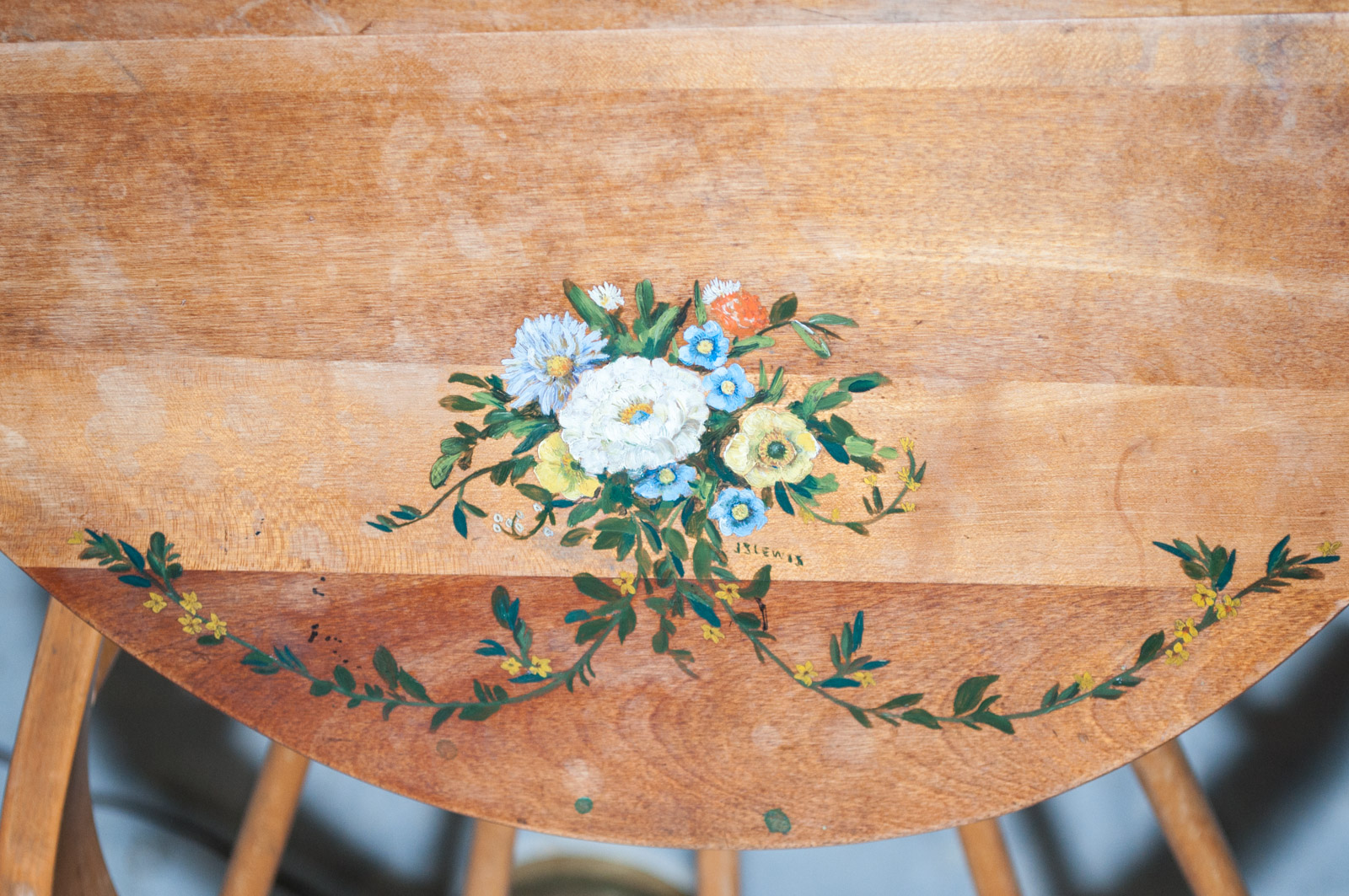 Children's Table Hand Painted by J.S. Lewis with Chairs and Small Painted Chair