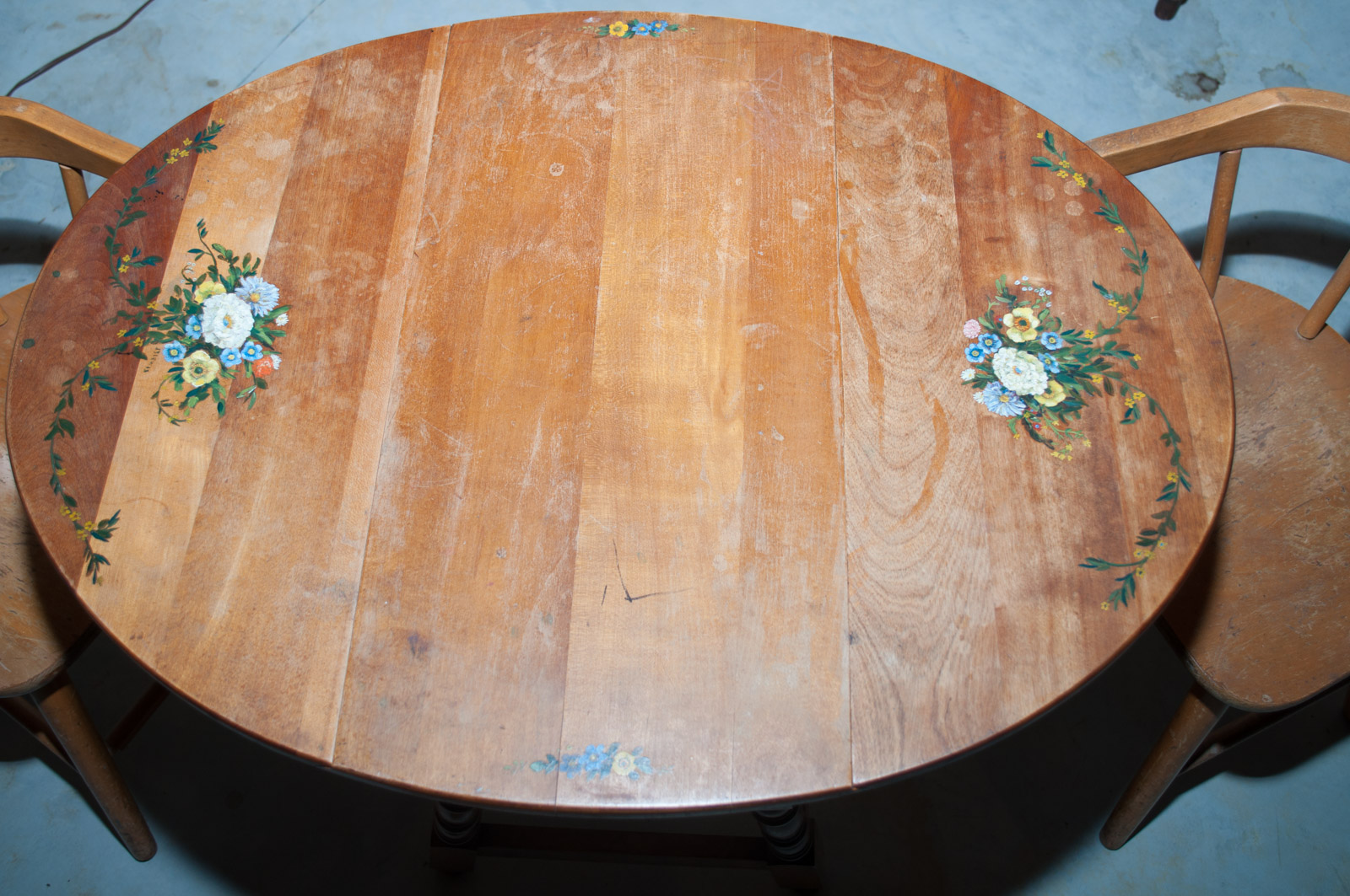 Children's Table Hand Painted by J.S. Lewis with Chairs and Small Painted Chair