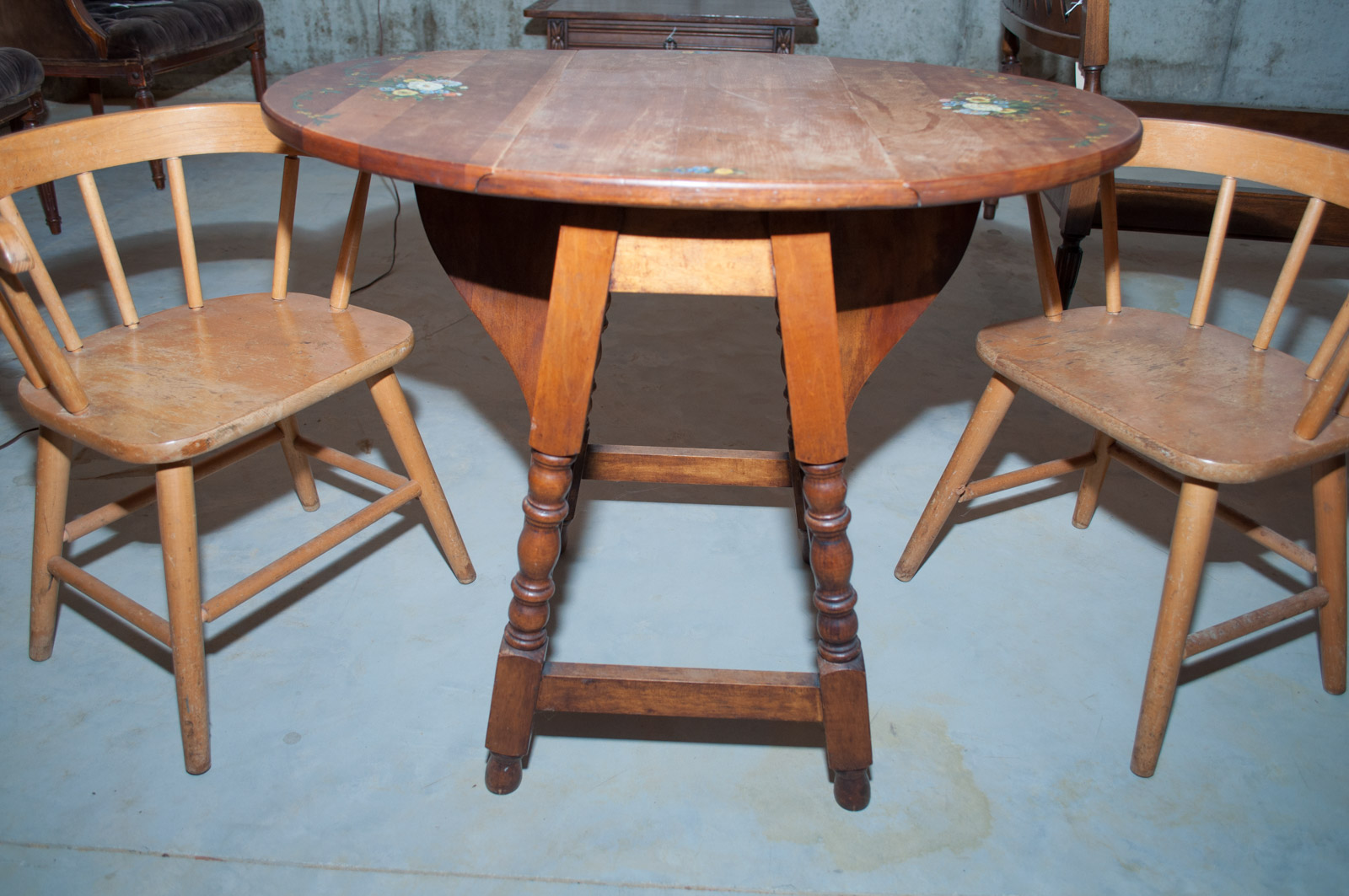 Children's Table Hand Painted by J.S. Lewis with Chairs and Small Painted Chair