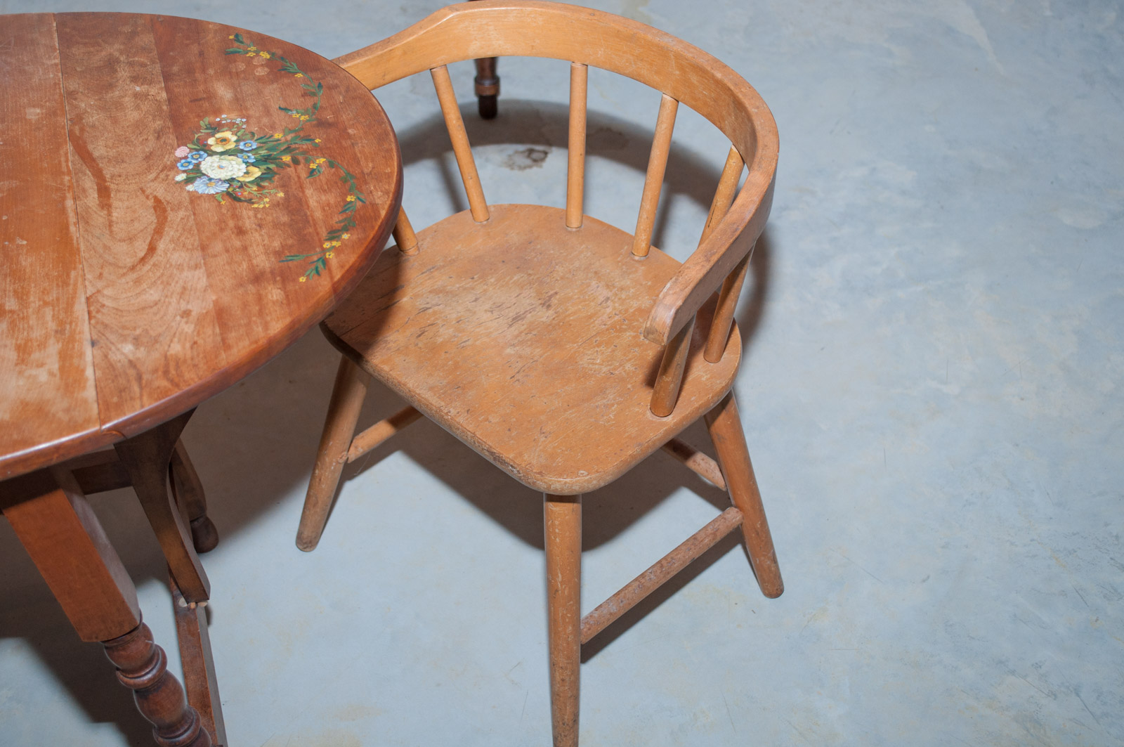 Children's Table Hand Painted by J.S. Lewis with Chairs and Small Painted Chair