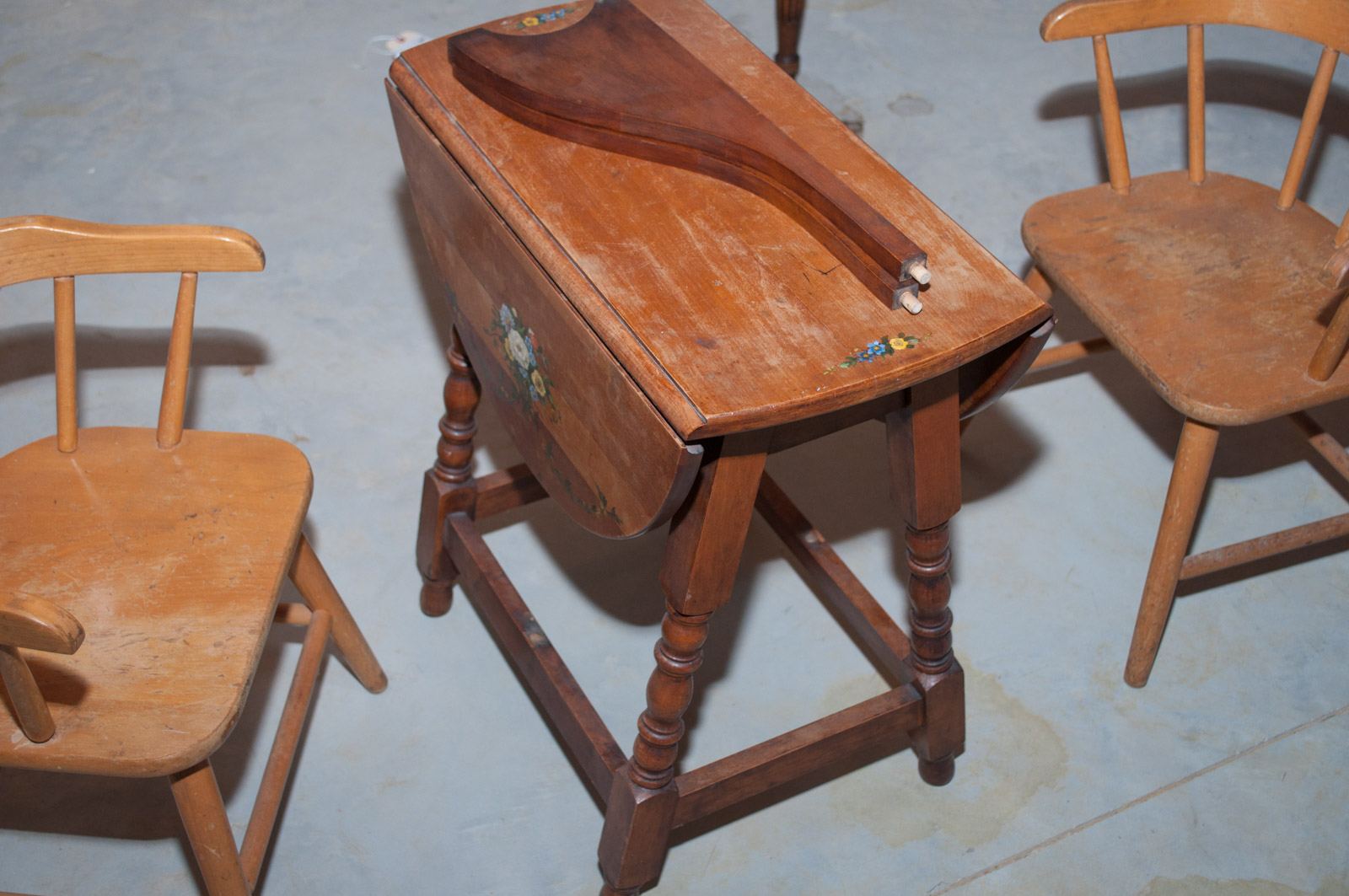 Children's Table Hand Painted by J.S. Lewis with Chairs and Small Painted Chair